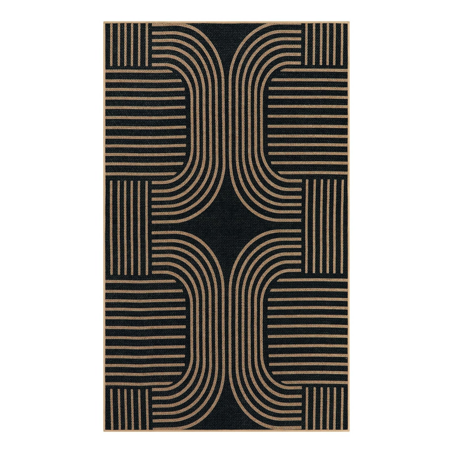 Lahome Enfys Modern Geometric Outdoor Easy Jute Rug, 3x5 Indoor Outdoor Rugs for Entryway Black Living Room Carpet, Farmhouse Washable Non Slip Carpet for Patio Courtyard Bedroom