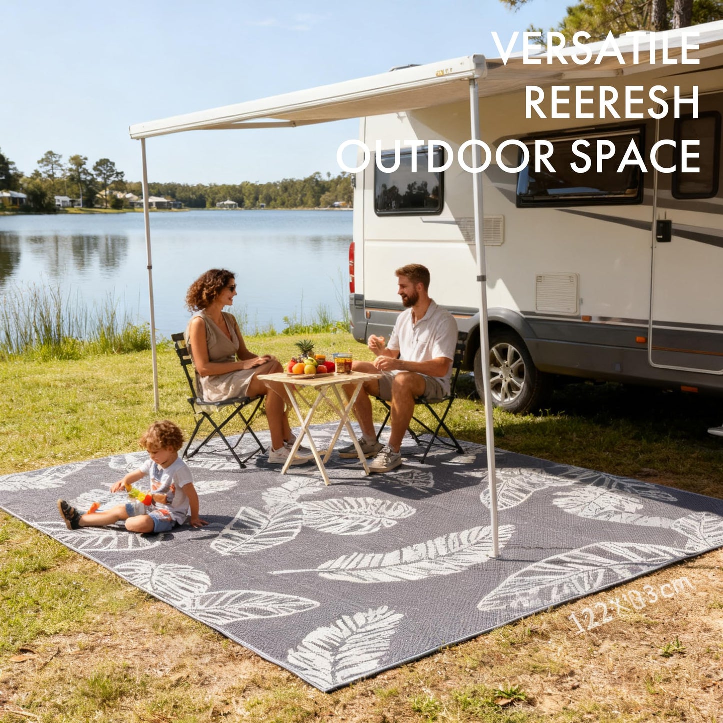olofable Reversible Waterproof Outdoor Rug – Lightweight UV-Resistant Rug for Patio, Camping & Beach (Grayish-White Leaves, 5' x 8' (Rectangular))