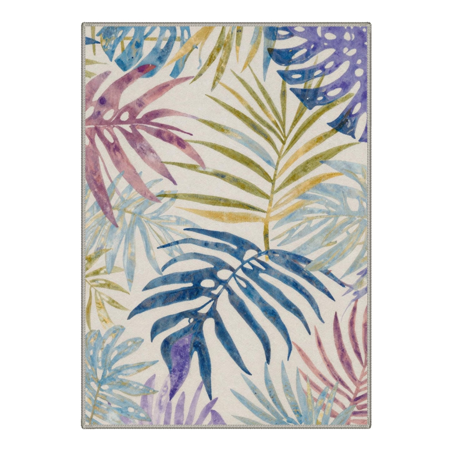 Bavni 5x7 Area Rugs for Living Room Machine Washable Non Slip Low Pile Print Rug for Bedroom, Dining Room, Home Office, Tropical Foliage Design, Lavender