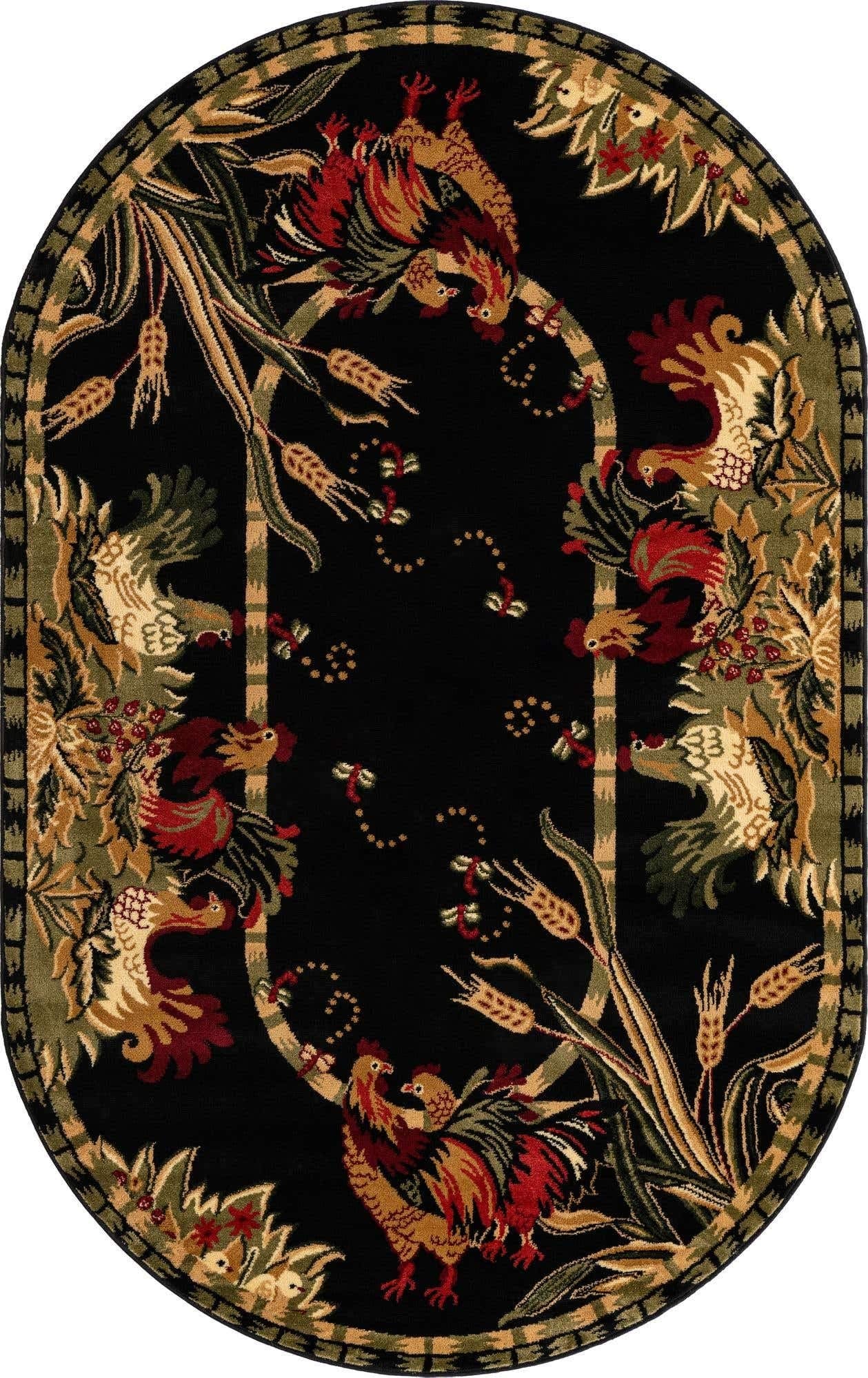 Unique Loom Barnyard Collection Area Rug - Farm (3' 3" x 5' 3" Oval, Black/ Cream)