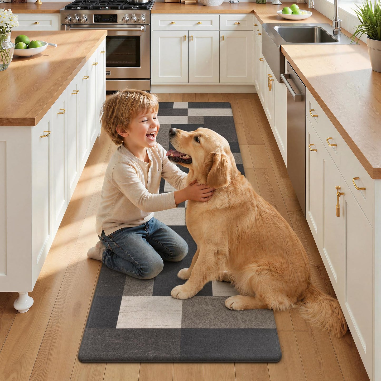 Ileading Anti Fatigue Kitchen Mat, Non Slip Cushioned Standing Floor Mat, Waterproof Kitchen Runner Rug, Farmhouse Comfort Padded Mat for Sink, Laundry, Office, Brown, 24''x71''