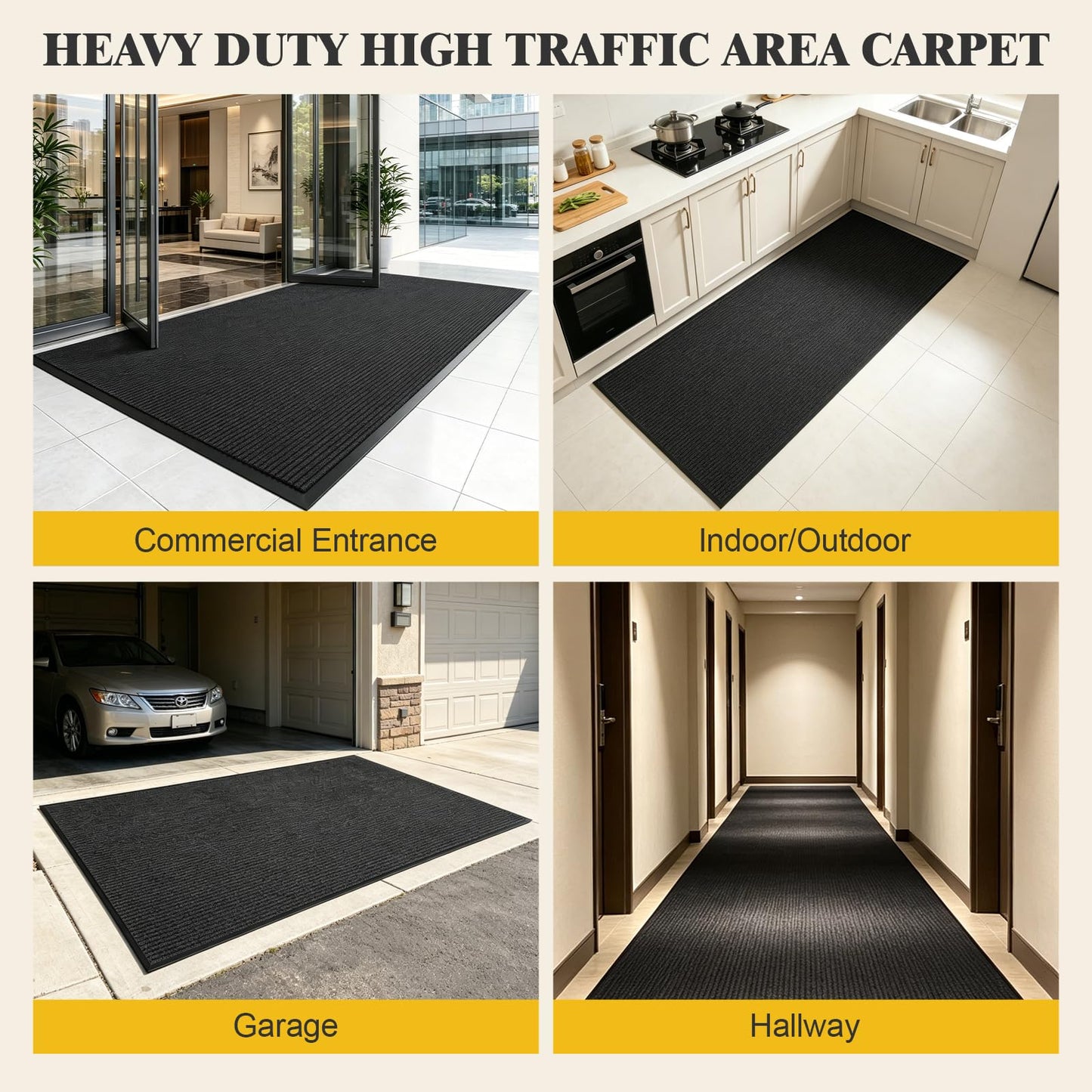 TANYOYO 4' X 6' Commercial Grade Door Floor Mat Brush Step Entrance Mat Vinyl Backed Utility Doormat Heavy Duty Floor Rugs Commercial Outdoor Carpet Indoor Entrance Mat,Black