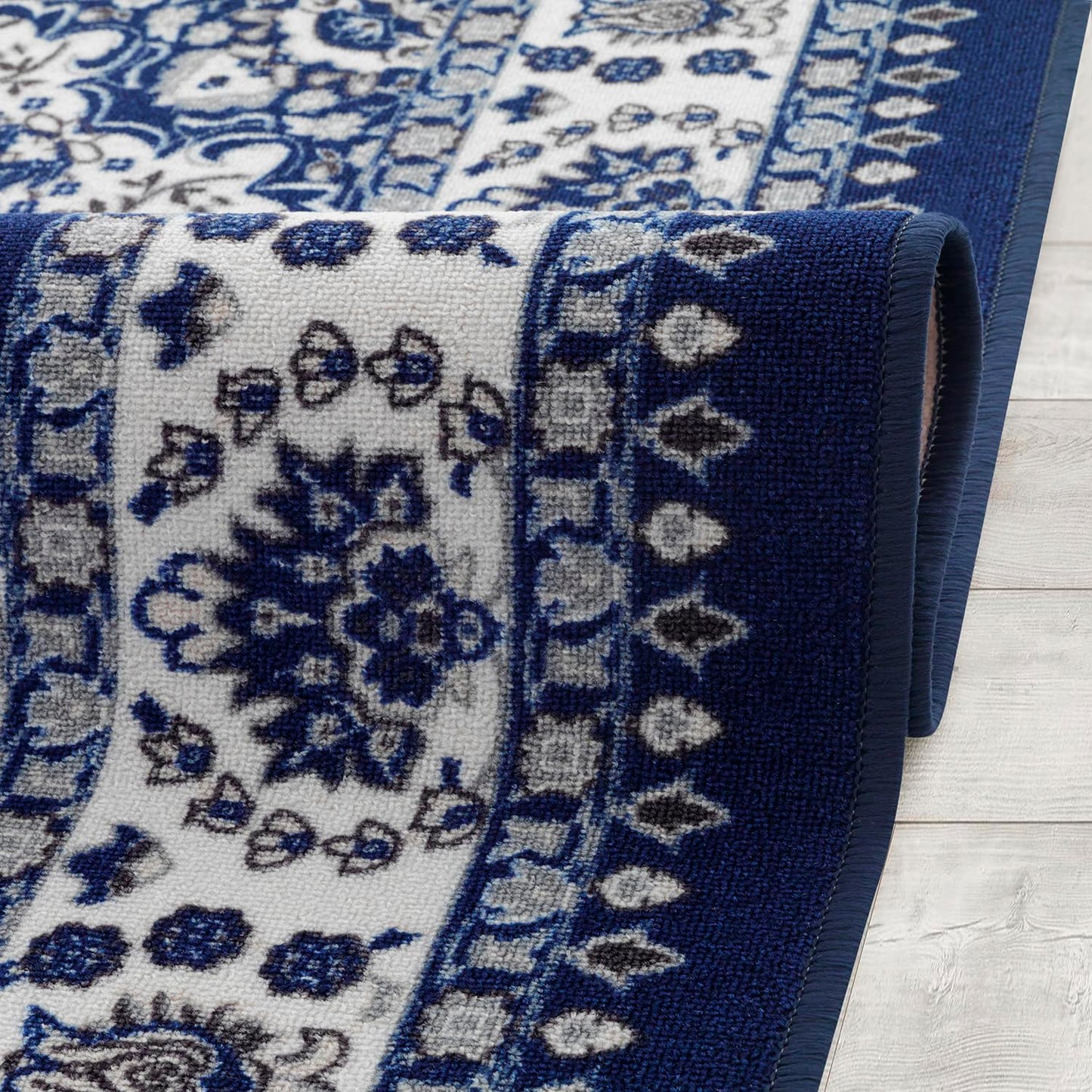 Antep Rugs Alfombras Oriental Traditional 8x10 Non-Skid (Non-Slip) Low Profile Pile Rubber Backing Indoor Area Rugs (Navy Blue, 7'10" x 10')