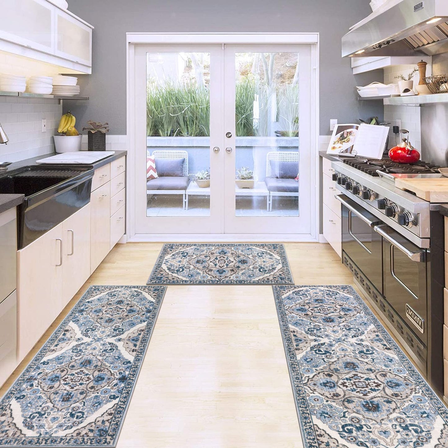 HEBE Farmhouse Kitchen Rugs Sets of 3 Non Slip Washable Boho Kitchen Rugs and Mats for Floor Kitchen Runner Rug Floor Carpet for Kitchen, Laundry, Hallways