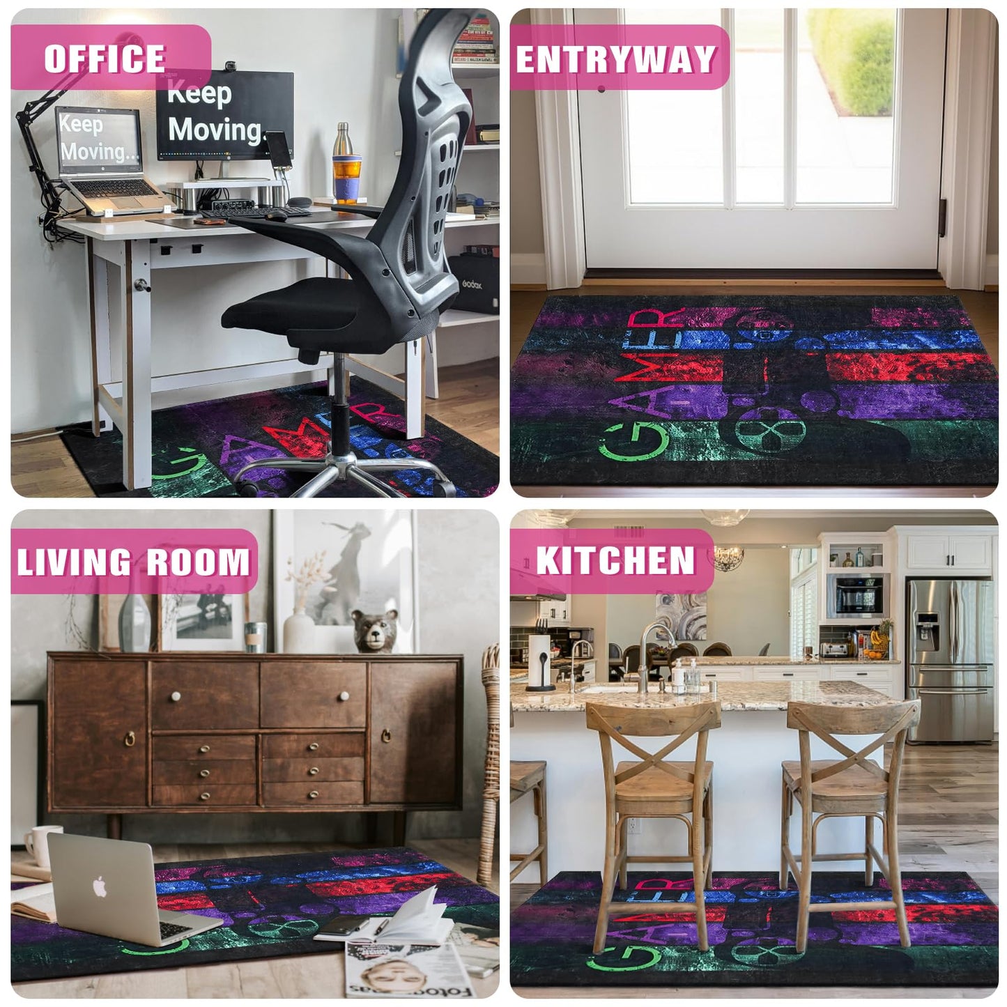 Gaming Chair Mat for Hardwood Floor 36"X 48" Heavy Duty Office Desk Chair Rug for Under Game Rolling Chairs Computer Decor Protect Mats Low Pile Non-Slip Rubber for Carpet & Tile Floor-Game