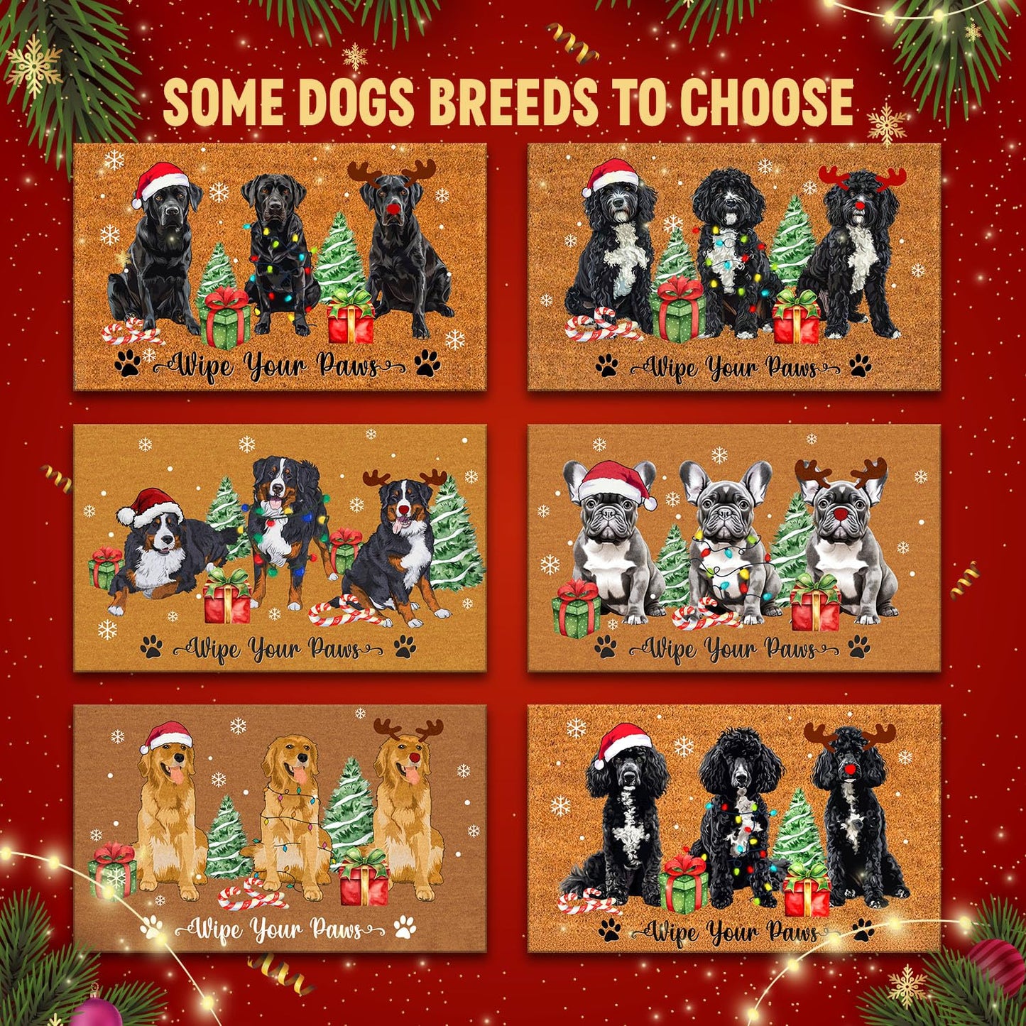 Christmas Golden Retriever Mat, Cute Golden Dogs Doormat, Xmas Festive Dogs Doormat, Welcome Mat Indoor Outdoor Entrance Floor Mat Non Slip, Keepsake Gift for Dog Lover, Pet Owner, Dog Mom, Dad