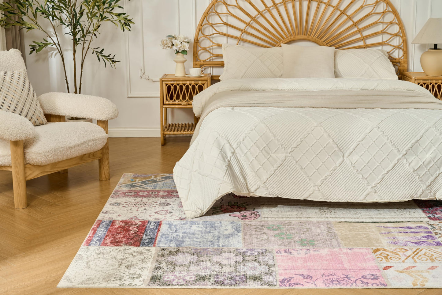 Weaverlane Patchwork Washable Rug Boho Farmhouse (Spring Multi, 6' x 9')