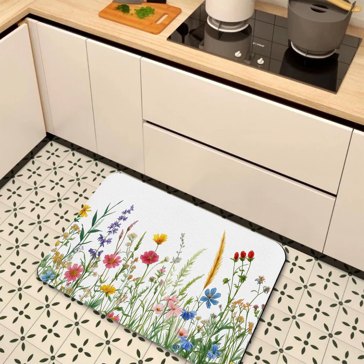 GYYGOO Bath Mats for Bathroom,Spring Wildflower Bathroom Rugs,Rustic Garden Floral Diatomaceous Bath Rug Quick Dry, Non Slip Super Absorbent Low Profile Doormat for Home Kitchen Patio 17 X 29.5 Inch