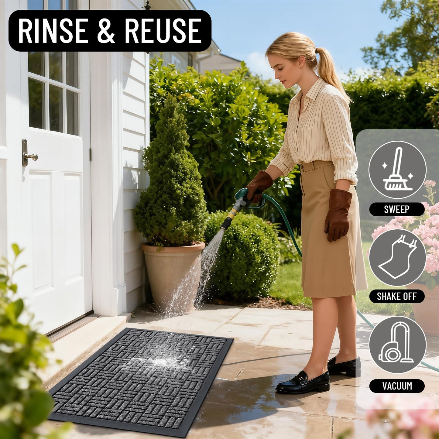OLANLY Front Door Mat Outside Entrance 47x23, Absorbent, Heavy Duty Sturdy Natural Rubber Doormat Indoor Outdoor, Stain and Fade Resistant, Non-Slip Backing Low Profile Floor Mat for Entryway, Grey
