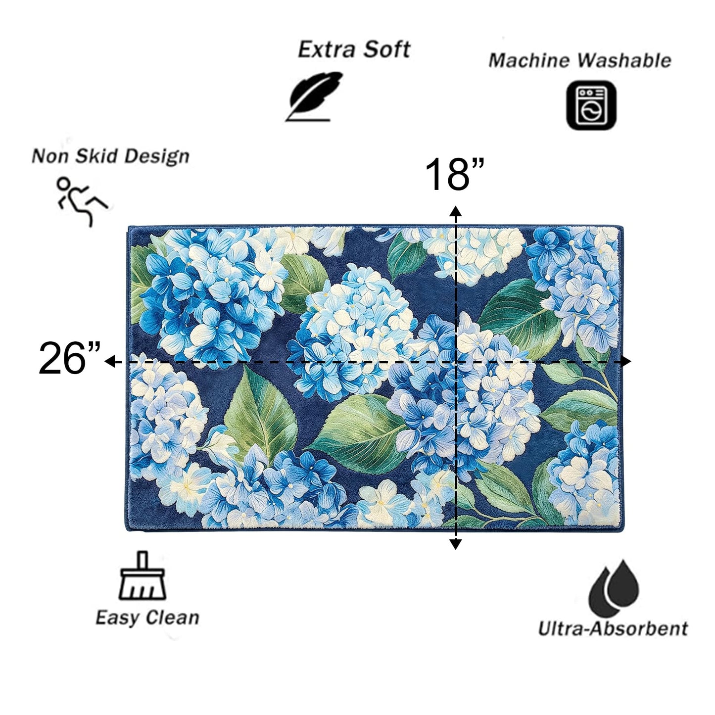 Botoutin Cute Bath Mat, Wild Flower Extra Soft Bathroom Rugs Non Slip, High Absorbent Area Rug, Machine Washable Bathroom Mat, Great for Indoor Bathtub Bedroom Floor, Navy 30" x 20"