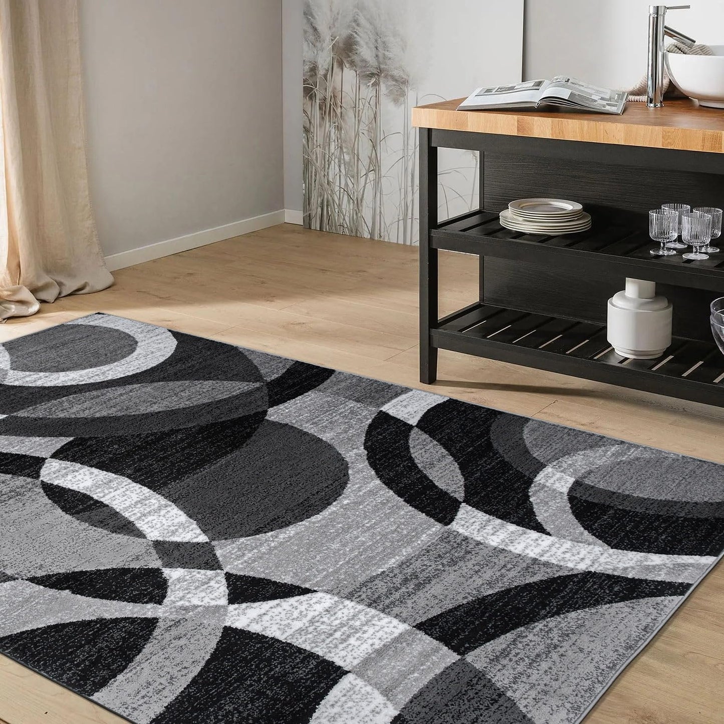 Rugshop Gray Modern Geometric Area Rug, Abstract Circles, High-Traffic, Non-Shedding, for Bedroom, Home Office and Small Living Room, 3'3" x 5'