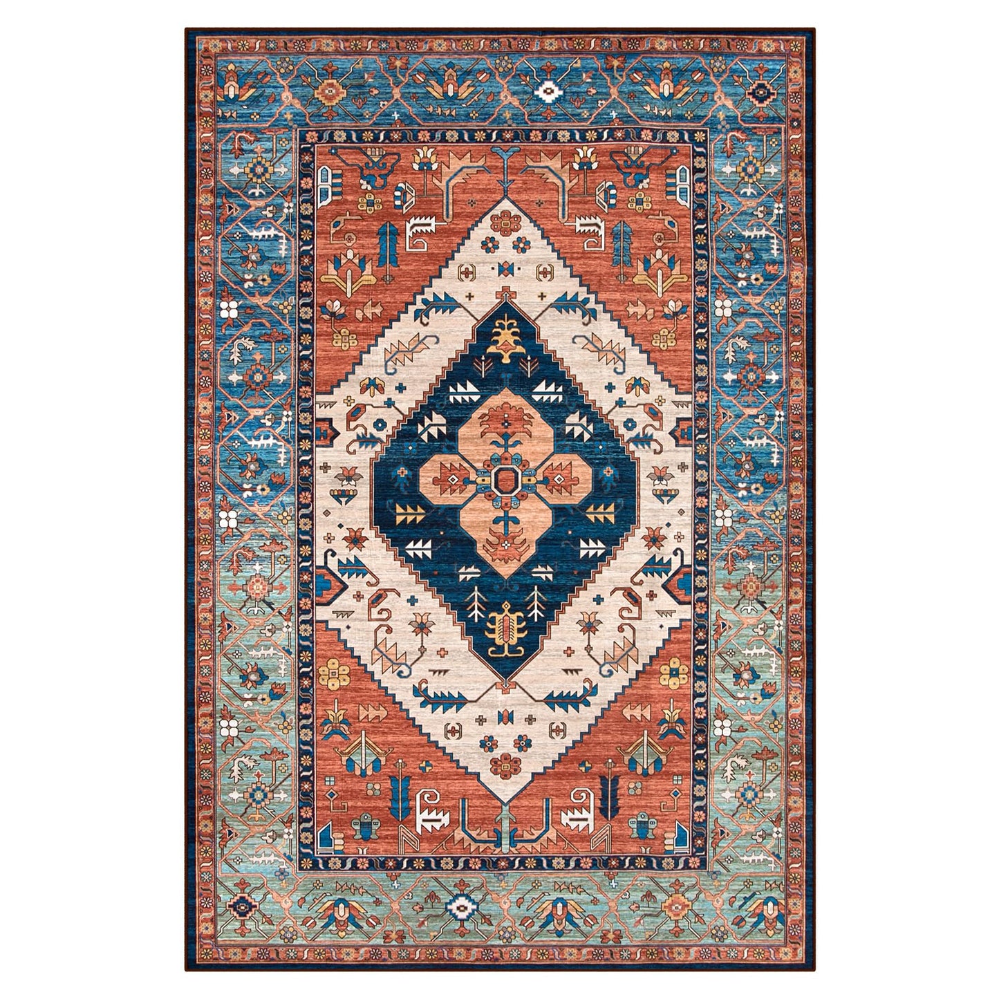 Lahome Oriental Washable Rug 6x9, Non-Slip Ultra-Thin Living Room Area Rug, Stain Resistant Vintage Carpet for Bedroom Dining Room Office Adelyn