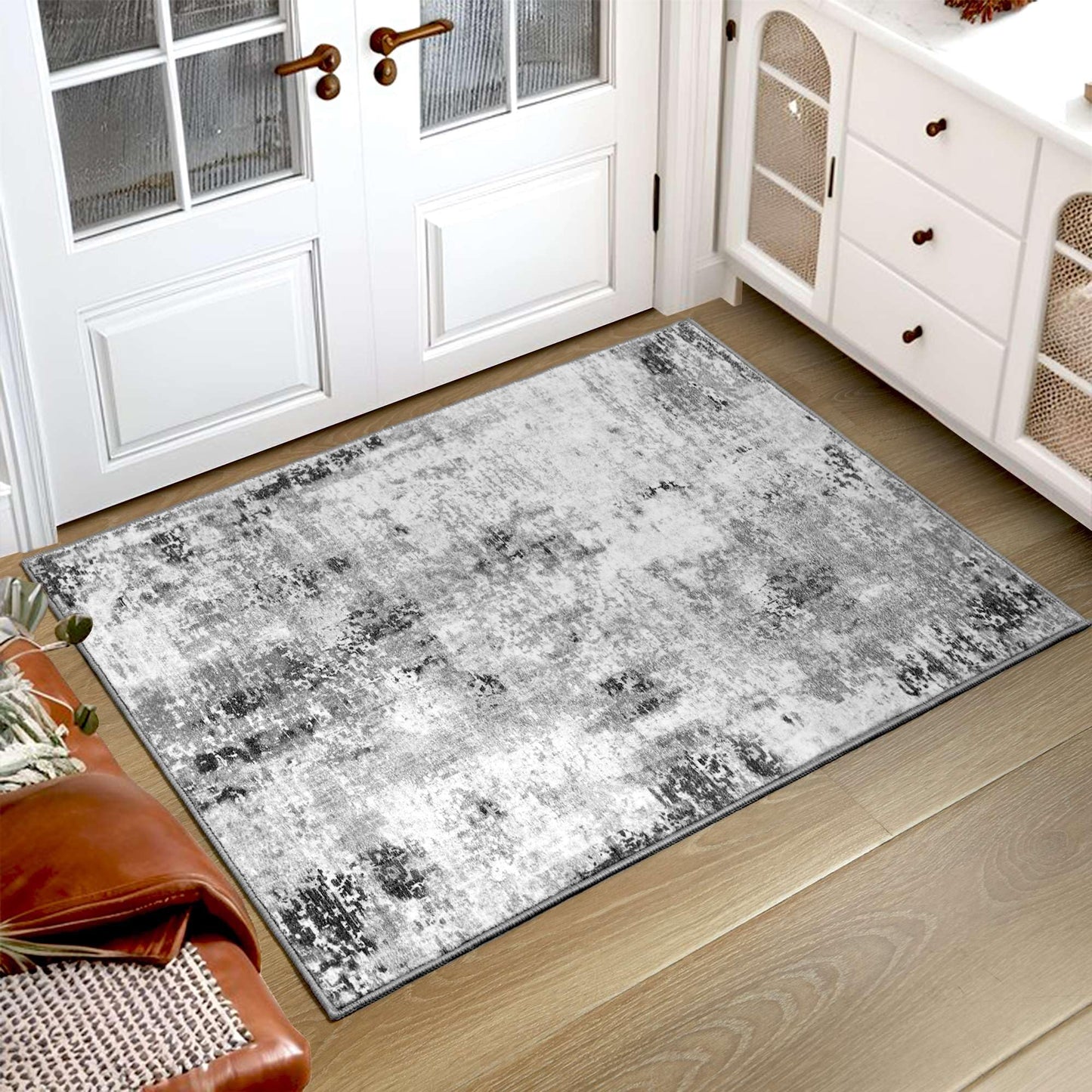 Entrance Rugs Indoor 2x3 Grey Entry Rug Washable Abstract Small Area Rug Non-Slip Low Pile Throw Rugs for Entryway, Kitchen Floor, Front Door Indoor Door Mat, Bathroom, Bedroom Bedside