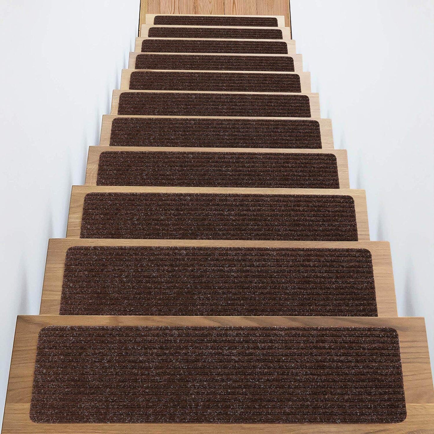 ANTDLE Stair Treads Non-Slip 16 Pack 8"x30" - Carpet Stair Runner for Indoor Wooden Steps with TPE Backing & Anti-Skid Surface, Reusable Adhesive Safety Rug for Kids/Elder/Pet-Friendly - Brown