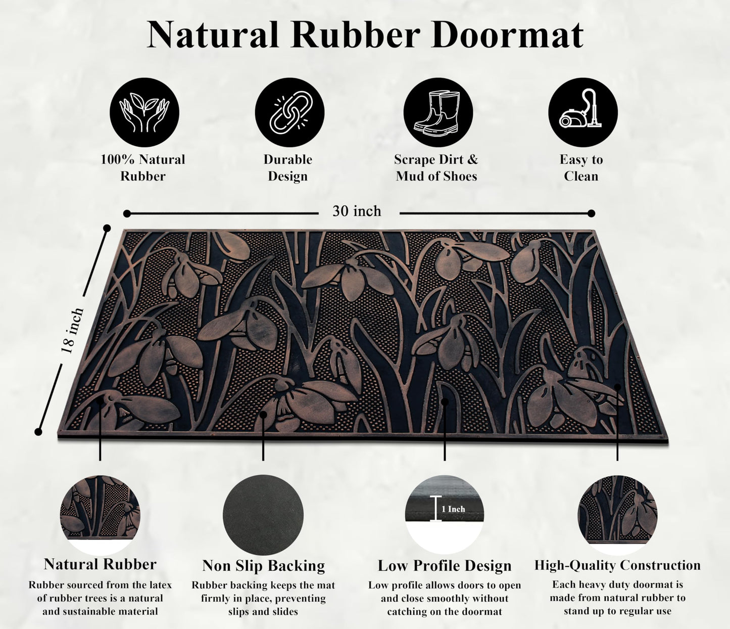 A1HC Rubber Welcome Doormat for Outdoor Indoor Entrance, Non-Slip Backing Front Door Mat for High Traffic Area Use, Fun Designed Entrymat, 18"x30" Pin Mats