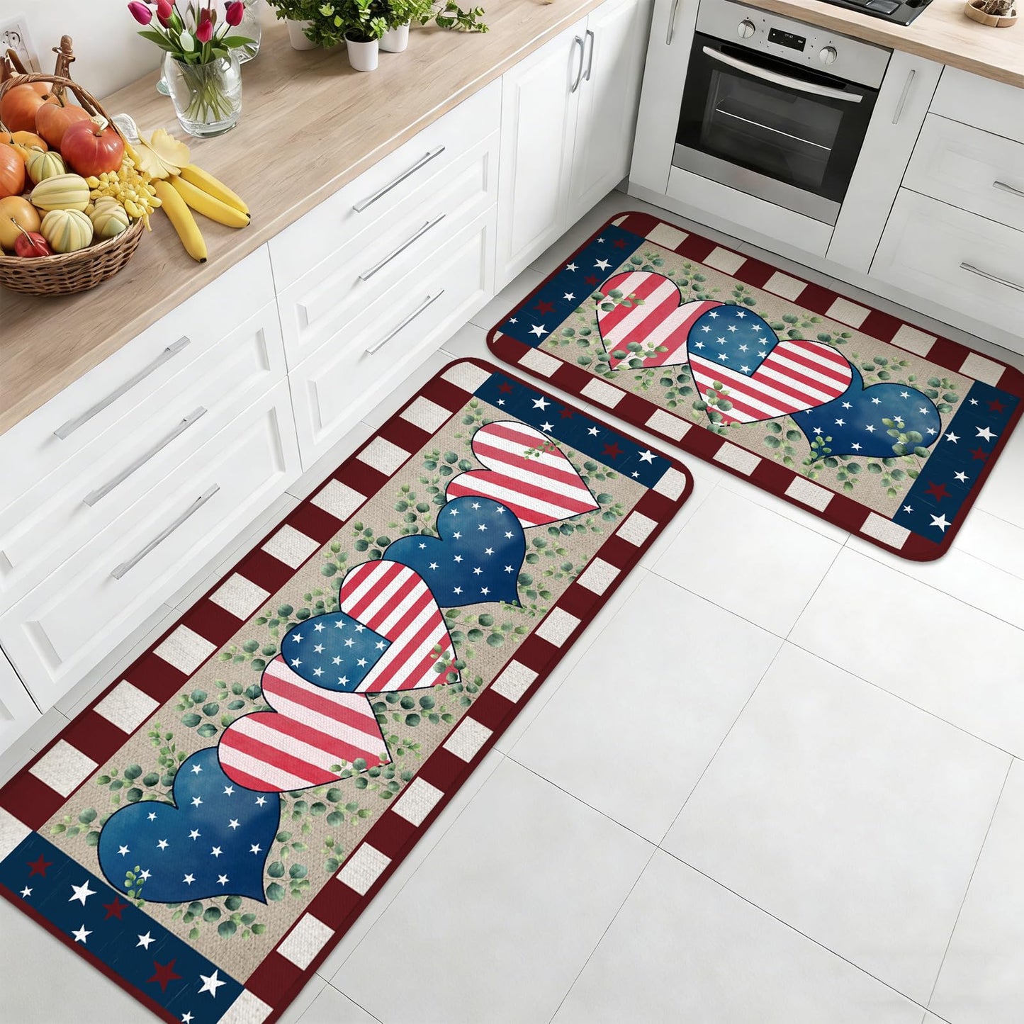 Bencailor 3 Pcs Patriotic Kitchen Rugs and Mats Set Non Slip Memorial Day 4th of July Mats for Floor Home Bathroom 250th Anniversary Decor