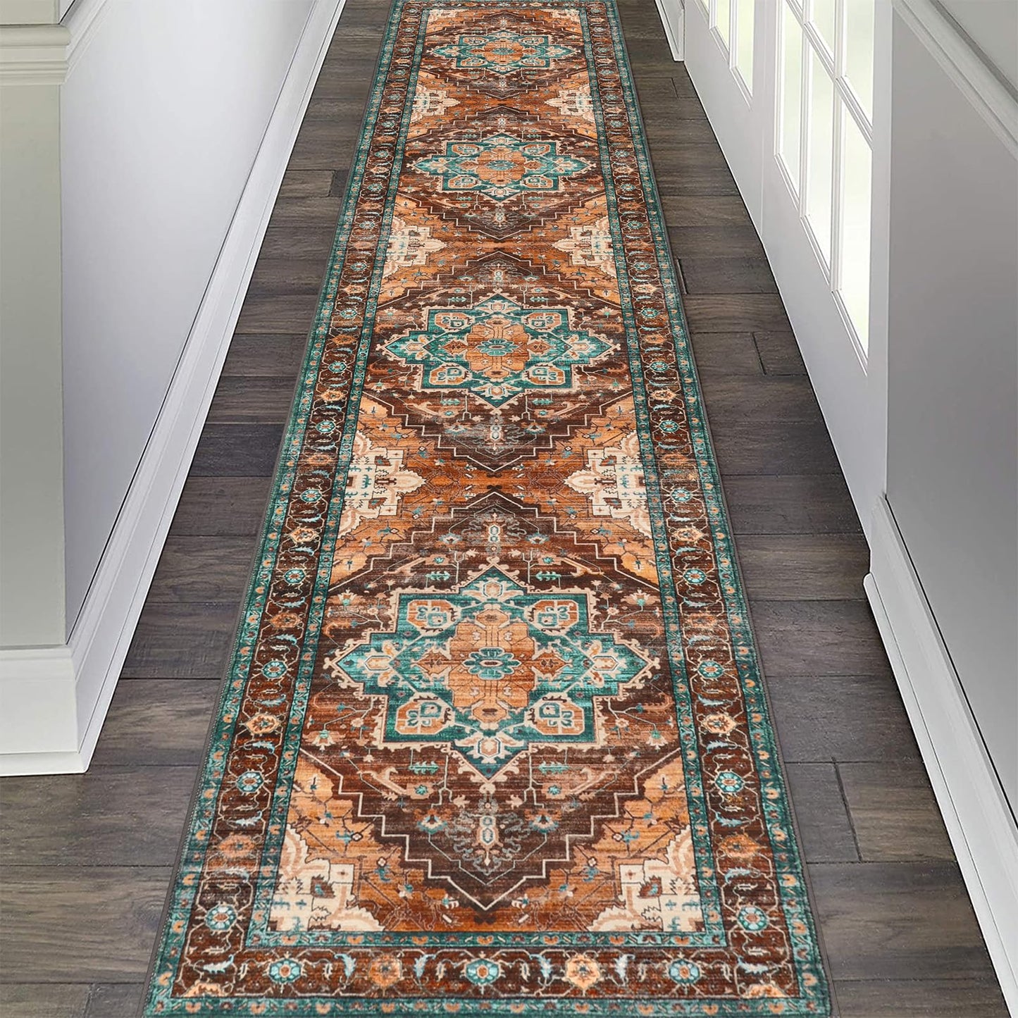 Pauwer Farmhouse Vintage Medallion Area Rug - 2x10, Soft Washable Kitchen Rug, Non Slip Floor Runner for Entryway, Laundry