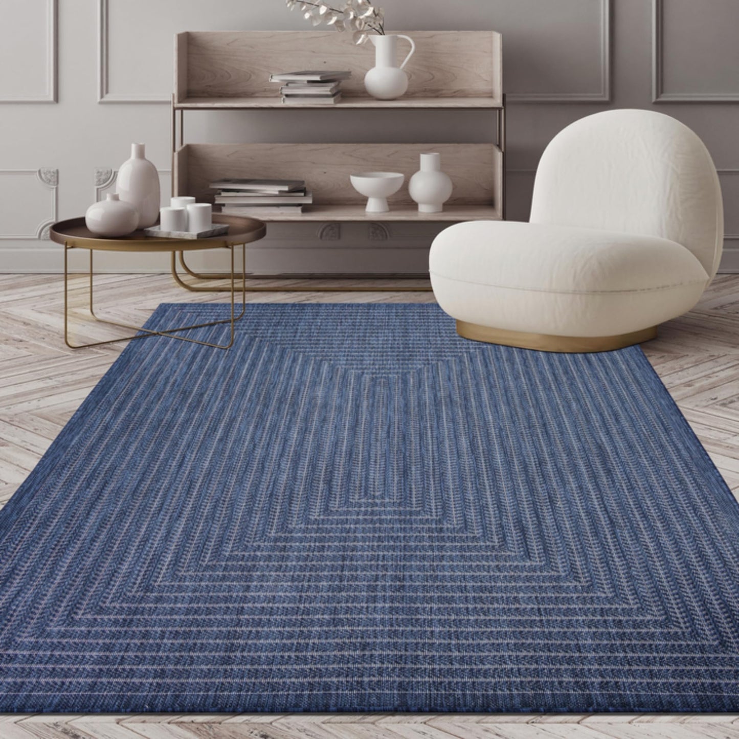 Adiva Rugs Outdoor Indoor Area Rug, Weather Resistant, Easy to Clean, Stain Resistant Floor Mat for Dining Room, Backyard, Deck, Patio (Navy Weiss, 5' x 7')