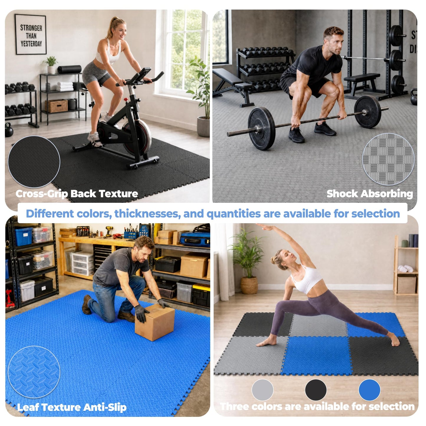 HulkFit Puzzle Exercise Mat, 3/4 Inch EVA Interlocking Foam Gym Flooring for Home Gym, Garage, Apartments, High-Density Shock-Absorbing Floor Tiles for Workout Equipment, MMA, Gymnastics, 6 Tiles