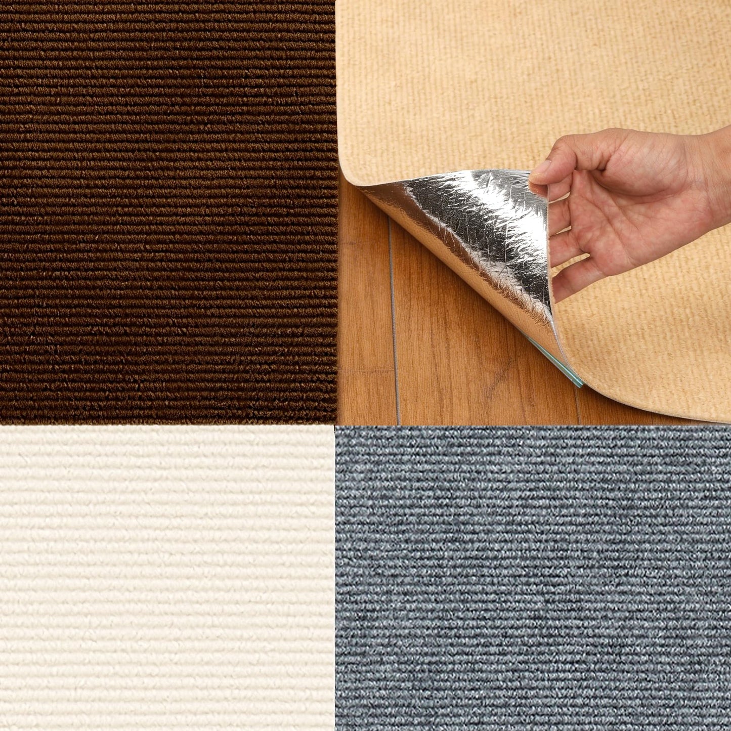 24" x 24" Carpet Tiles Peel and Stick 10Pcs (40 Sqft/Box, Khaki)