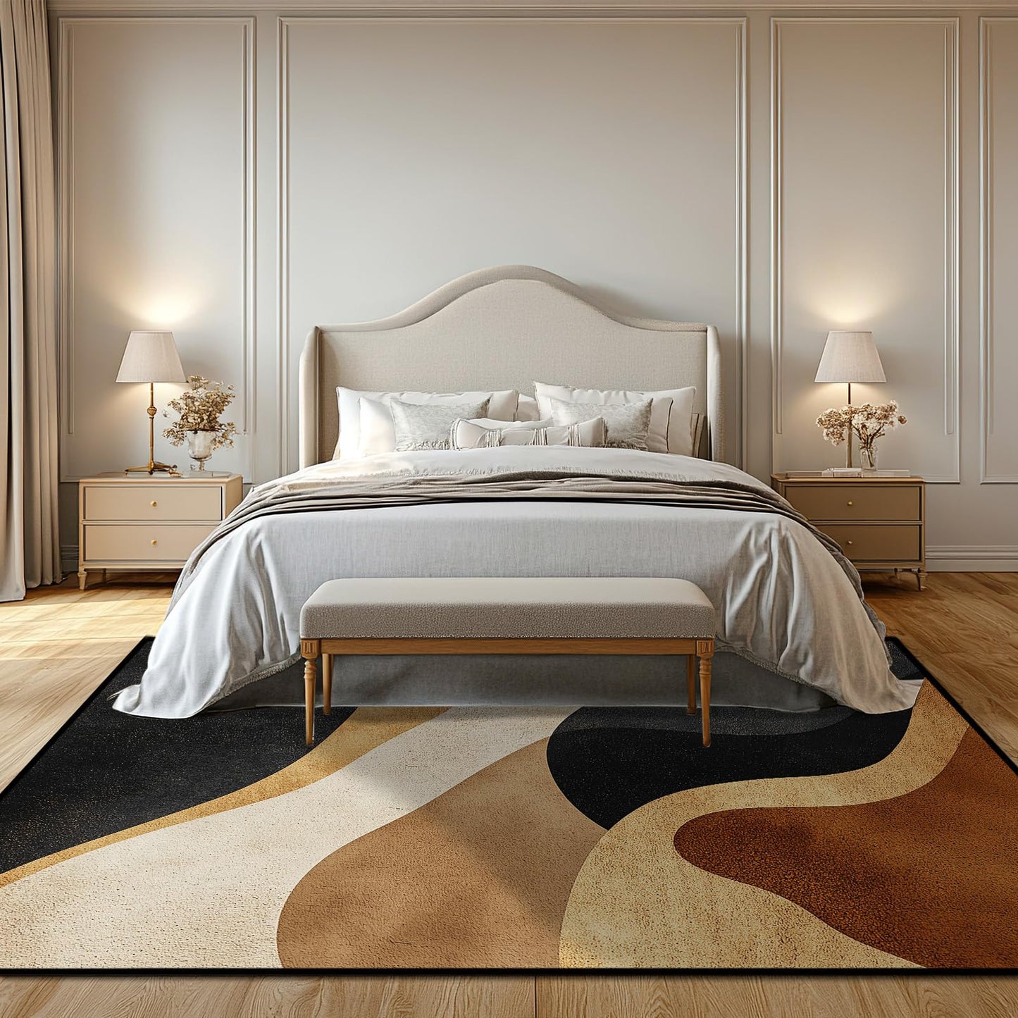 Brown Abstract Area Rug Black Tan Washable 5x7 Rugs for Living Room Bedroom Earth Tone Non-Slip Soft Floor Large Carpet for Office Entryway Bathroom