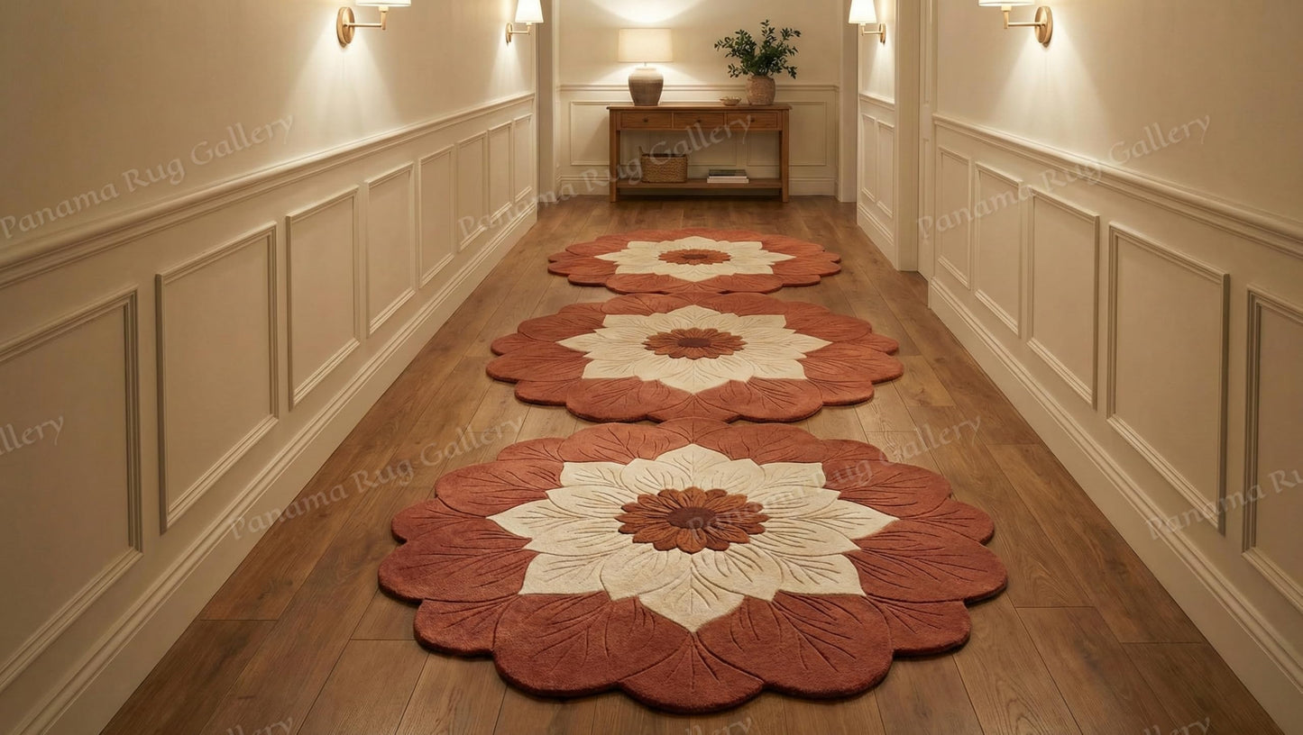 Panama Rug Gallery Hand Tufted Wool Area Rug New Zealand Wool High Pile Floral Shaped Carpet with Cotton Backing Shed and Stain Resistant Modern Designer Rug for Living Room Bedroom Kids Room(5x5ft)