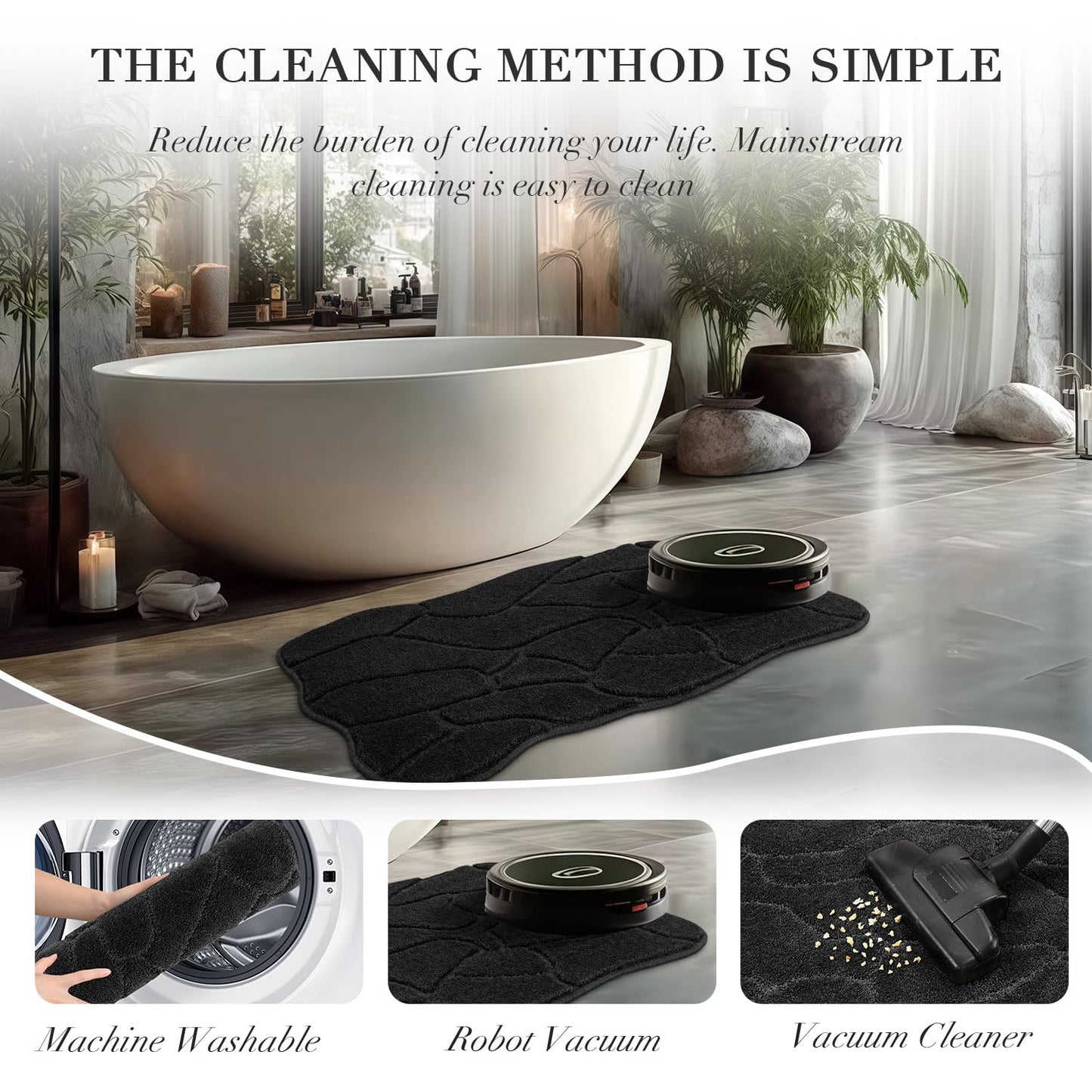 Large Bathroom Rugs Runner, 22x47 Extra Soft Absorbent Shaggy Long Bath Mats, Non-Slip Machine Washable Modern Bath Carpet Runner for Bathroom Laundry Room Kitchen (Black)