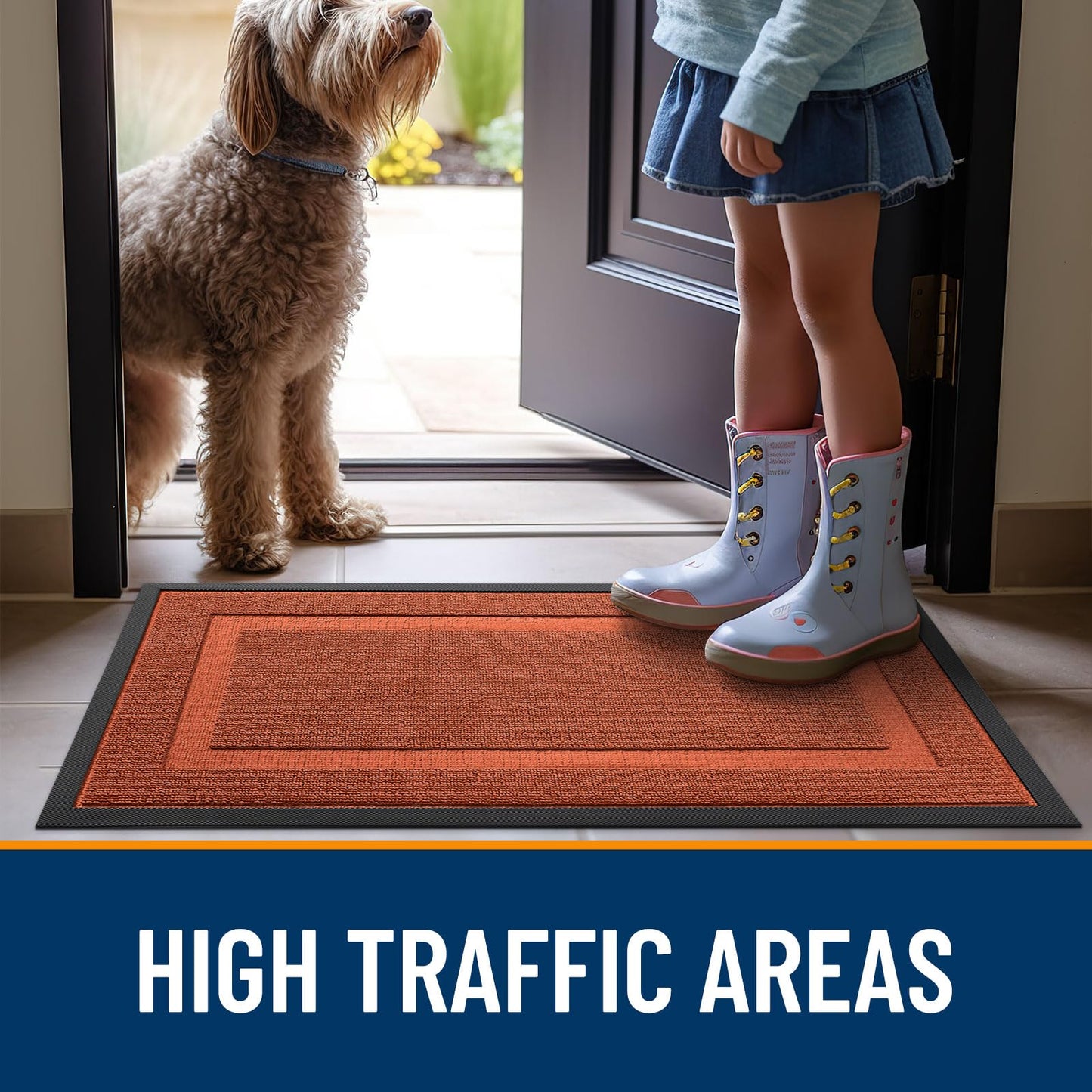 OLANLY Front Door Mat Indoor Outdoor Entrance, Waterproof All-Season, All-Weather Doormat, Sturdy Natural Rubber, Low Profile, Easy Clean Patio Porch Entryway Mat, 35x23, Vermillion Red