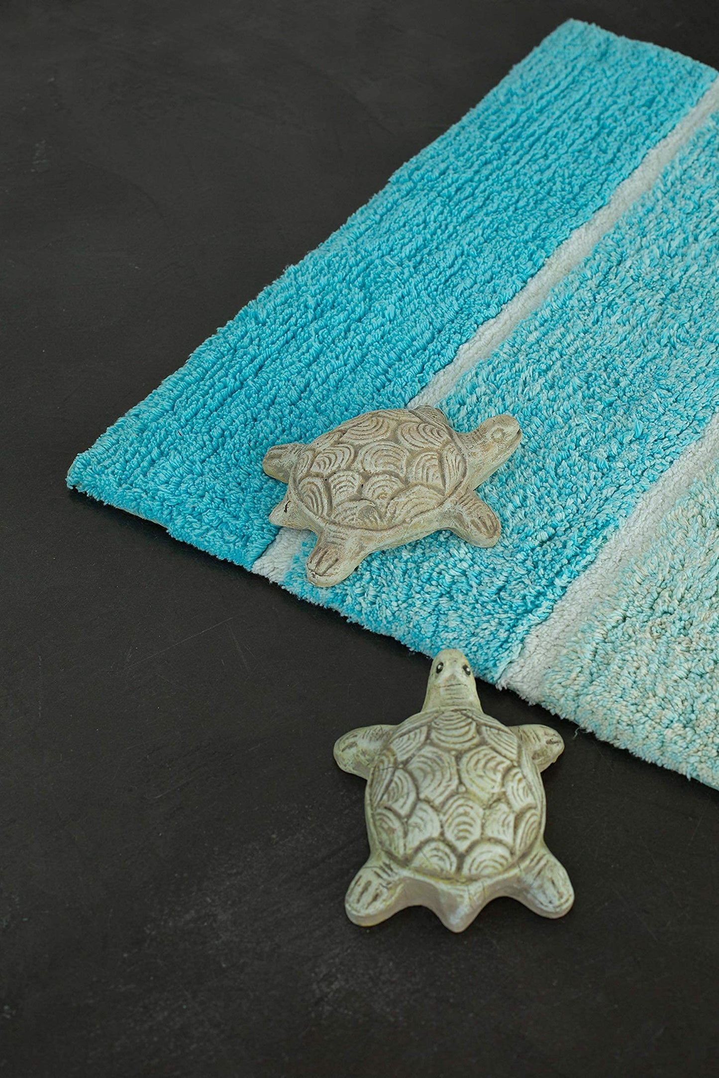 Chardin home Cordural Stripes Bath Mat, Set of 2 Bath Rugs (17 Inches x24 Inches & 21 Inches x34 Inches) | Non Slip Bathroom Rug, Machine Washable, Plush, Highly Absorbent | Aqua Turquoise Ombre