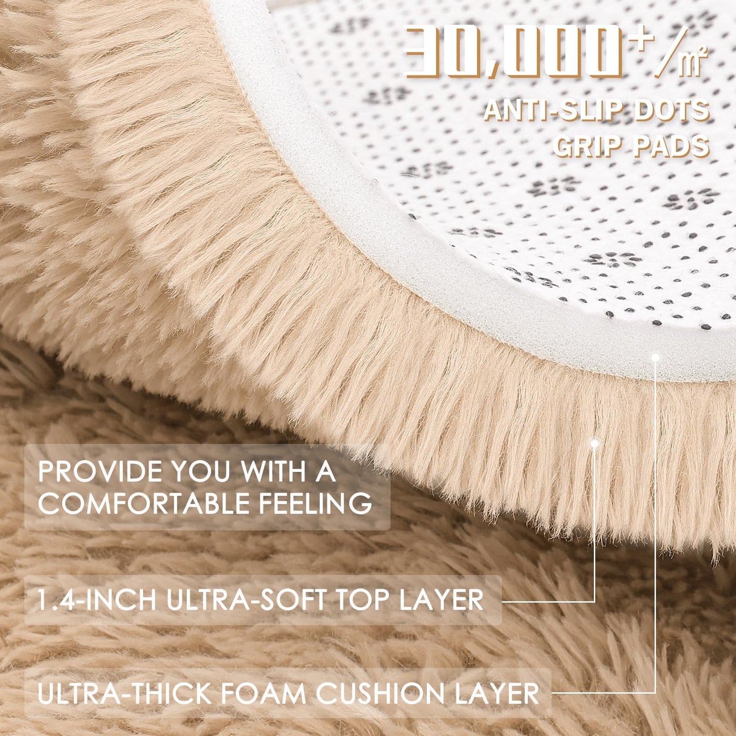 OLANLY 8x8 Machine Washable Large Area Rugs for Living Room, Bedroom, Soft Fluffy Shaggy Bedside Rug, Indoor Floor Carpet for Kids Girls and Boys, Dorms, Nursery, Home Decor Aesthetic, Beige