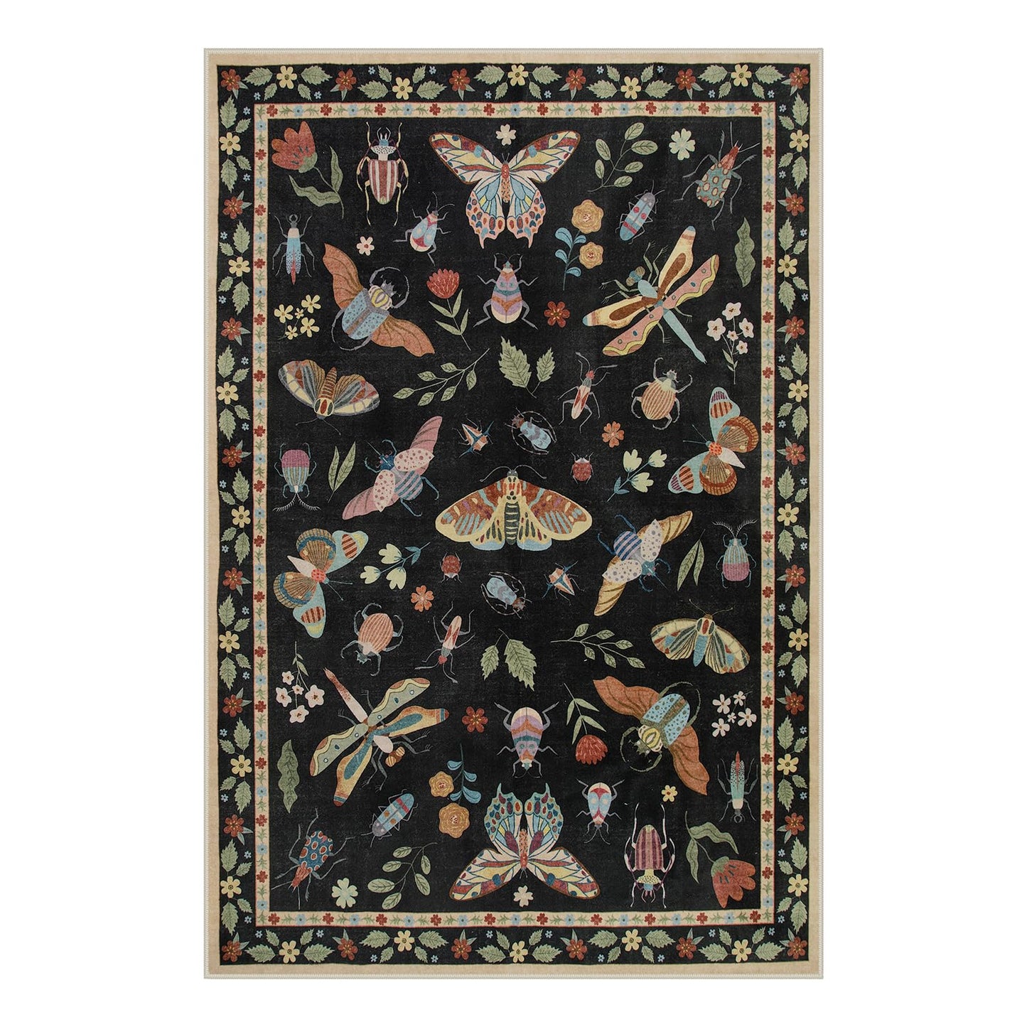 Lahome Insect Washable Rugs for Living Room, Soft Area Rug 6x9 Rug for Bedroom Ultra-Thin Non Slip Dining Room Rug, Stain Resistant Black Rug Large Carpet for Office Nursery Vionnet(6'x9',Black)