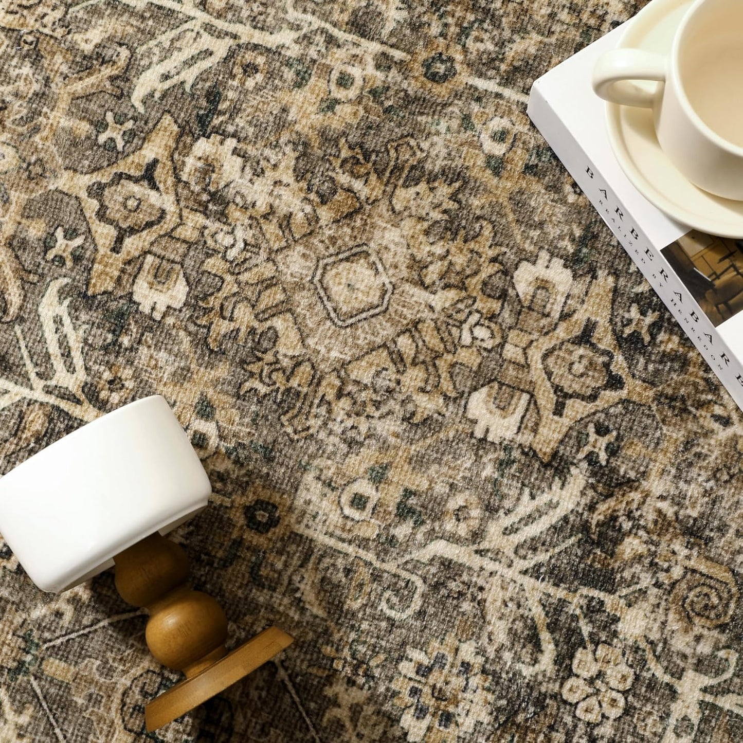 PureCozy Brown Entryway Rug 2x3 Vintage Area Carpet Indoor Kitchen Washable Door Mat Living Room Entrance Small Low Pile Traditional Distressed Retro Accent Throw Rug Non Slip Office Bathroom