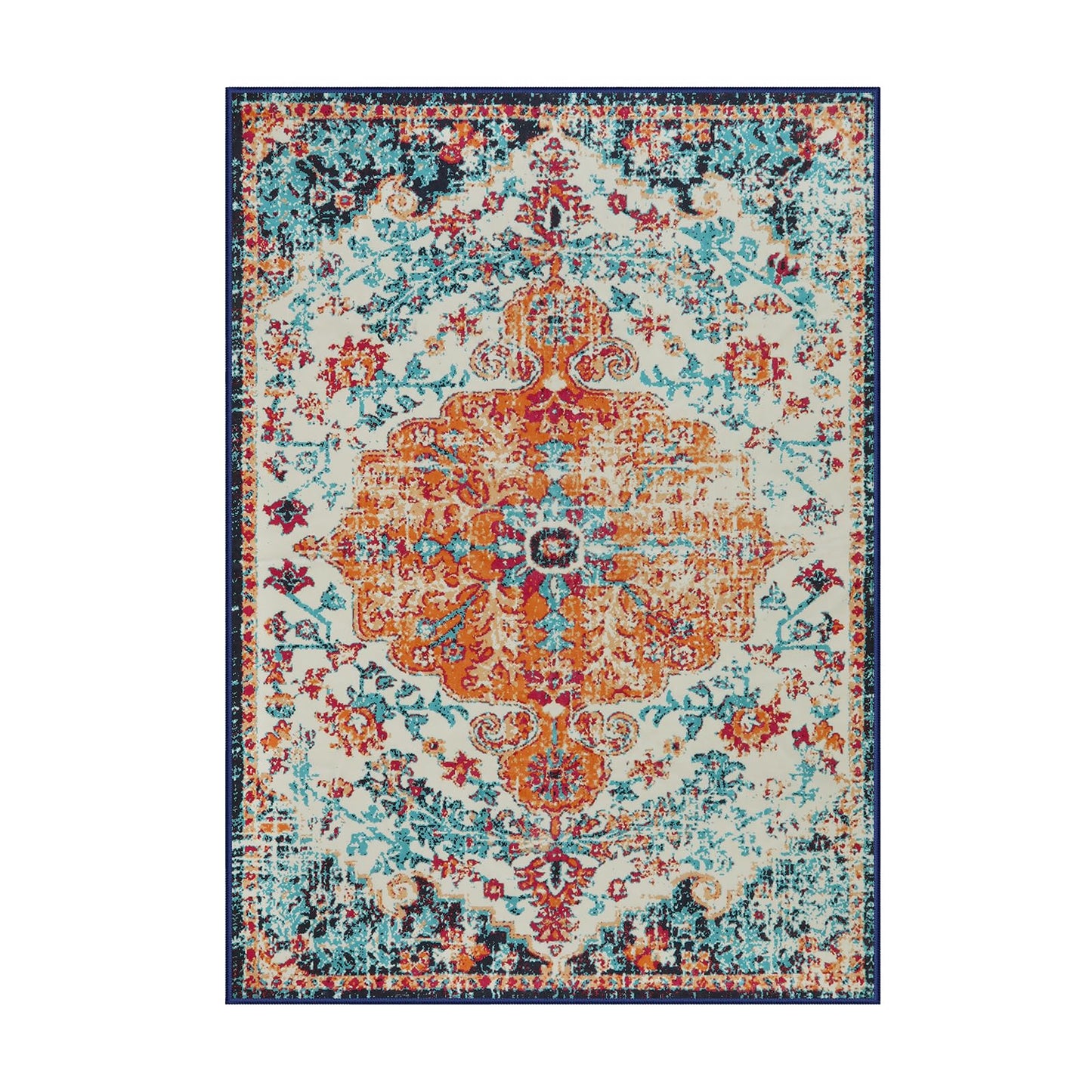 Lahome Bohemian Floral Medallion Area Rug - 5x7 Oriental Distressed Large Bedroom Rug, Soft Non-Slip Washable Dining Room Mat Indoor Throw Nursery Floor Carpet for Guest Room Entryway