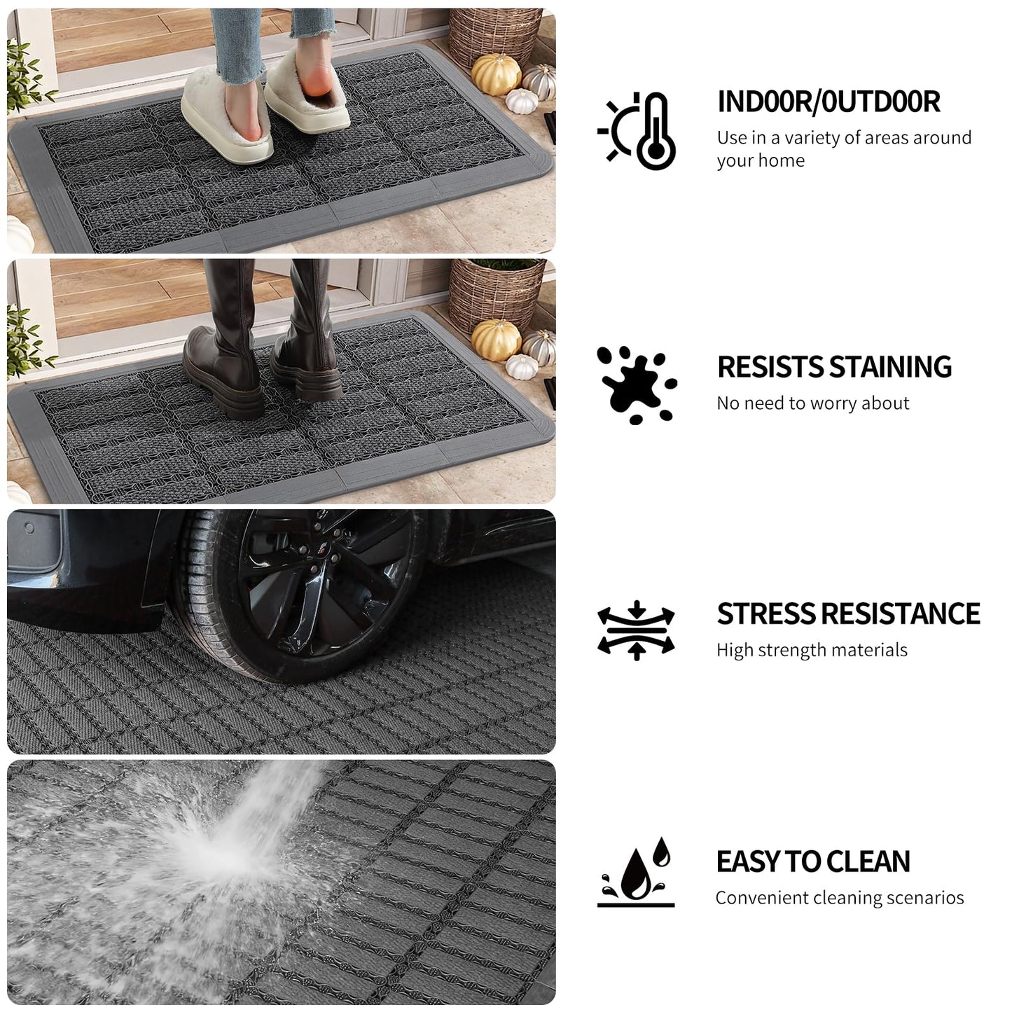 Linoows Heavy Duty Door Mat - DIY Interlocking Design, Dirt Trapper Front Doormat, 35.4x19.7 Inch All-Season Welcome Door Mats Non-Slip for Indoor Outdoor Entrance Home Commercial, Gray