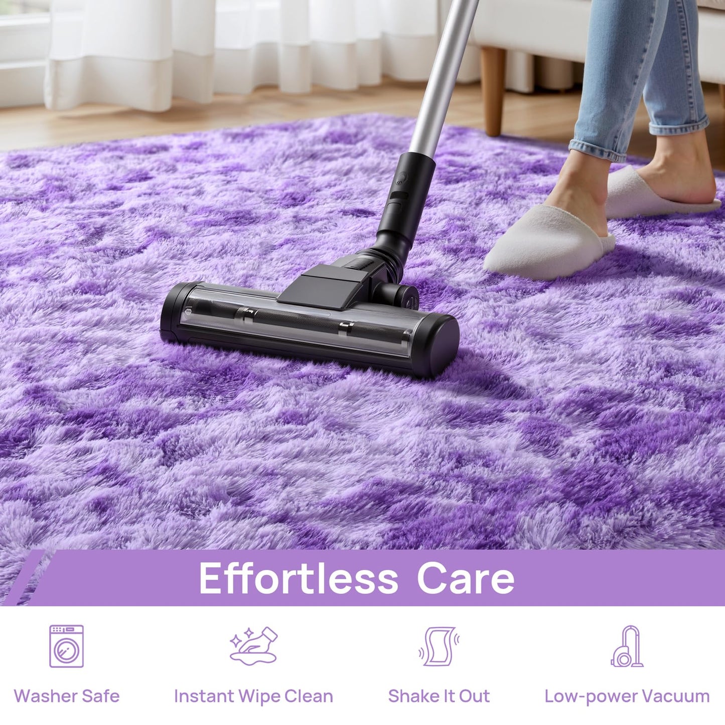 Deerhoo Soft Modern Shaggy Fluffy Carpets for Living Room Bedroom Girls Room Nursery Home Decor, 4 X 6 Tie-Dyed Plush Fuzzy Rugs, Indoor Carpet Shag Area Rug for Kids Room, Purple