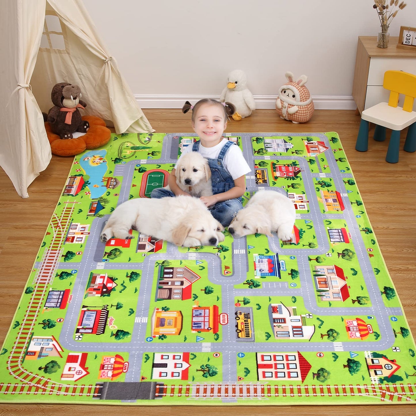 GarveeHome Kids Carpet 3x5 City Play Mat Road Cars Nursery Rug Ultra Soft Learning Play Game Area Rug Children's Educational Rug Non-Slip Traffic Classroom Rugs for Toddler Bedroom Playroom, Gray