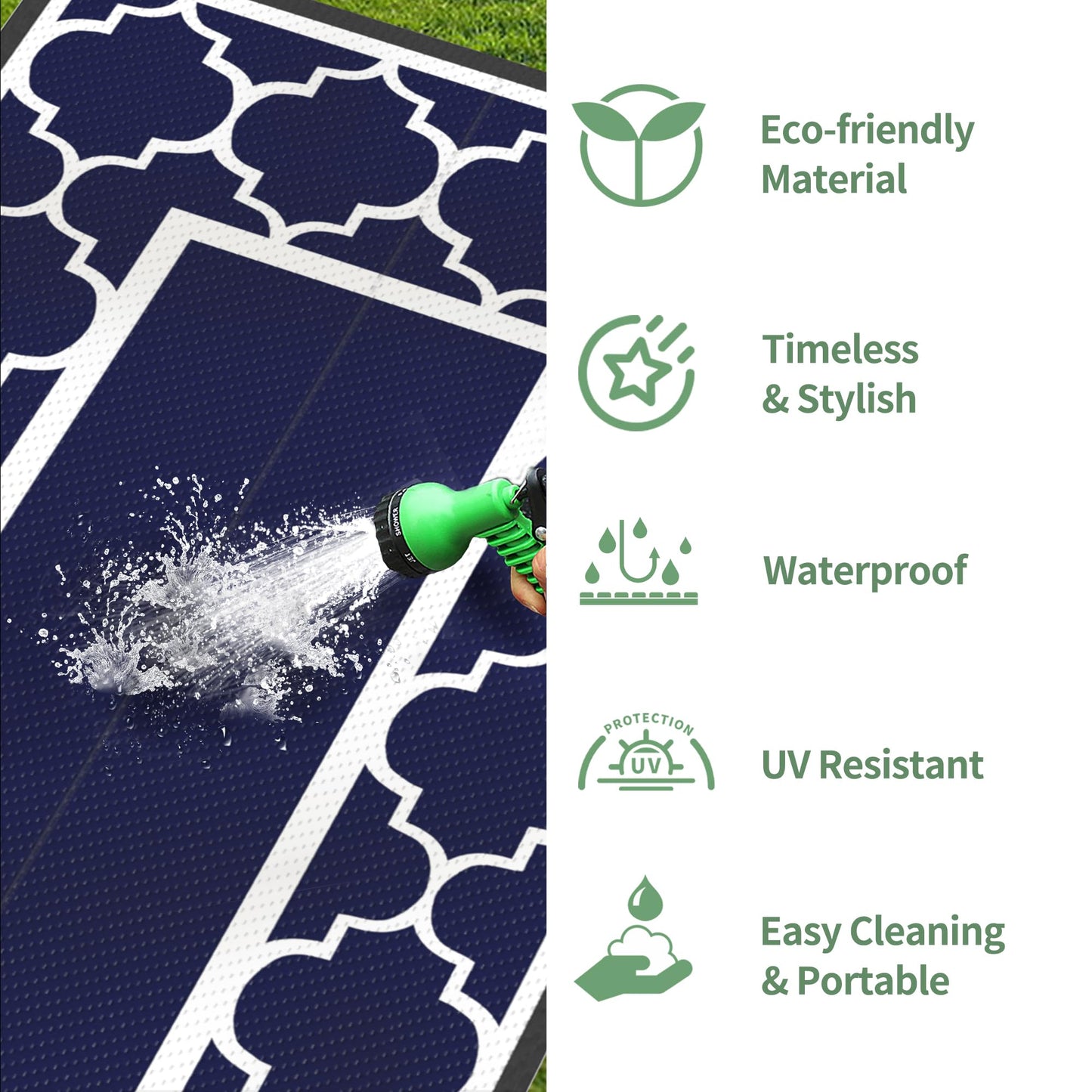 GENIMO 2.5' x 8' Outdoor Rug Waterproof for Patio Decor, Foldable Reversible Plastic Straw Area Rugs Mat for Runner Porch, Outside Carpet for Rv, Deck, Picnic, Beach, Balcony, Camper, Blue & White