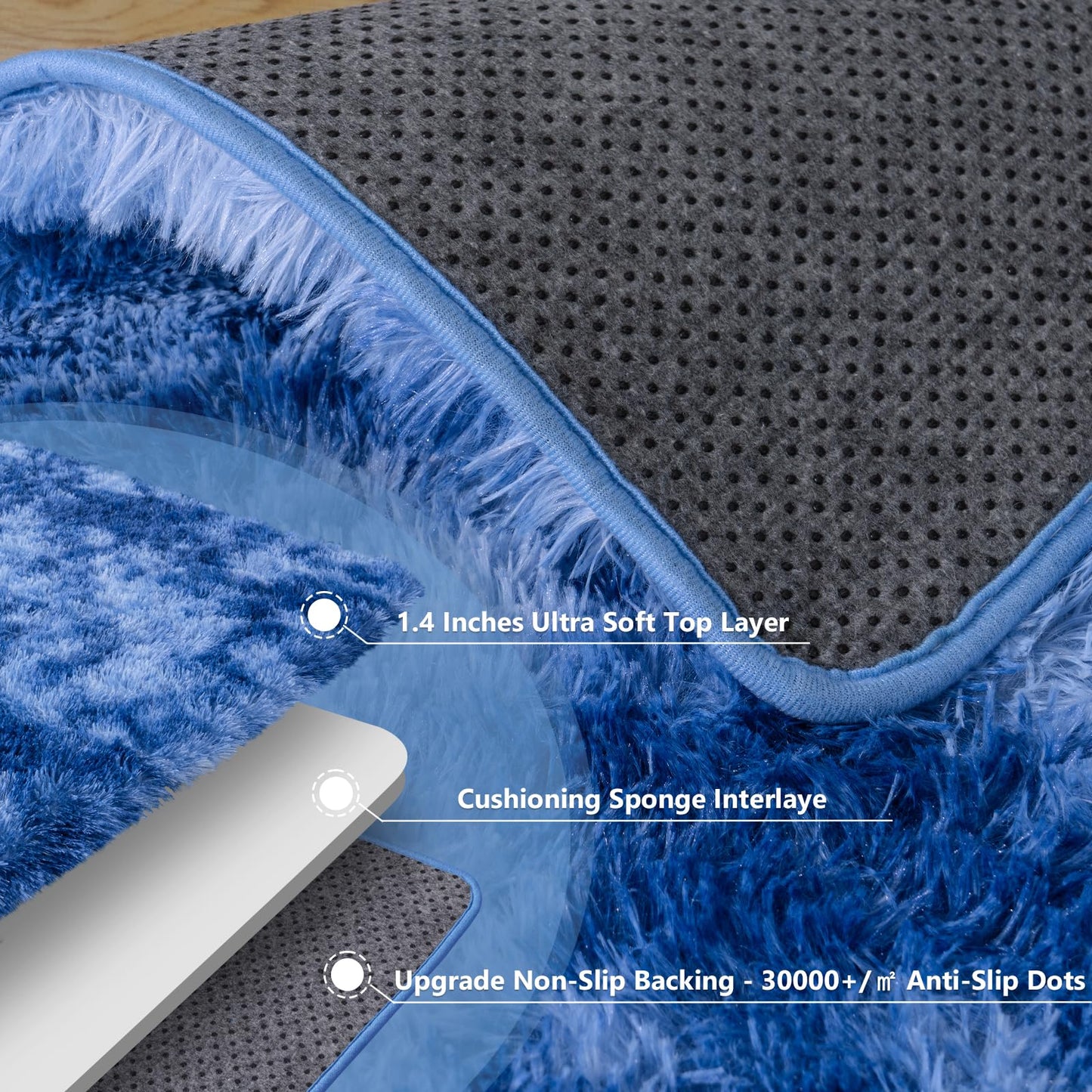plumlik 8x10 Large Area Rugs for Living Room, Tie-Dyed Blue Fluffy Shag Rug for Bedroom and Nursery, Soft and Comfy, Big Carpet for Kids, Girls, Boys Room Dorm Home Decor Aesthetic, Upgrade Non Slip
