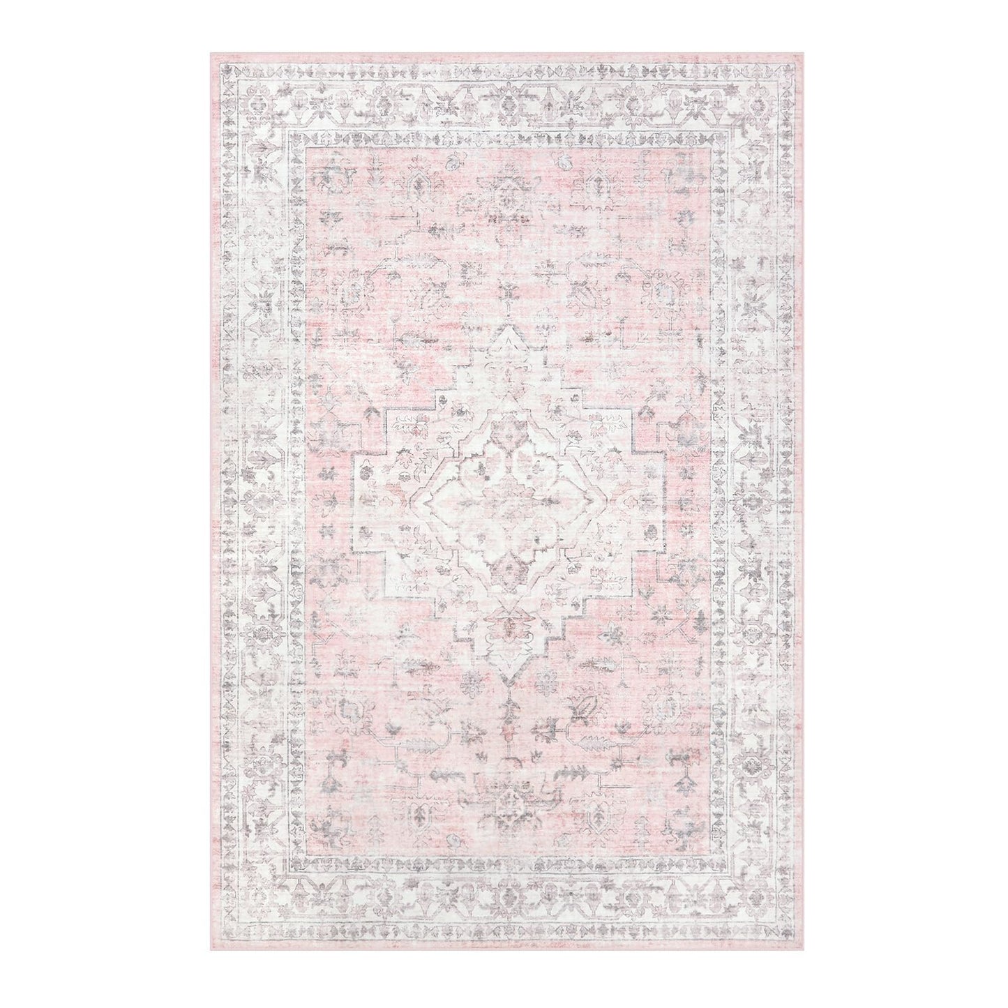 LIVEBOX Pink 6x9 Area Rug for Bedroom Girls, Boho Washable Rugs for Living Room Nursery, Non-Slip Indoor Soft Carpet Low-Pile Farmhouse Carpets for Dining Room Kids Playroom, Pink