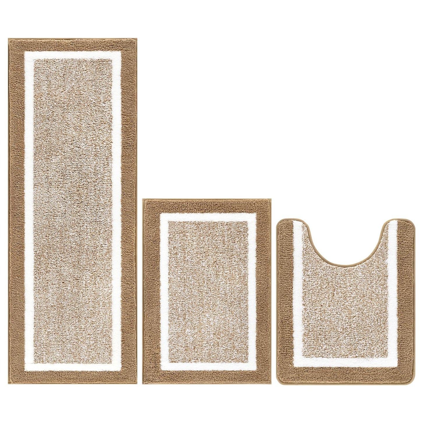 Pauwer Bathroom Rugs Sets 3 Piece Bathroom Shower Rugs with U-Shaped Contour Toilet Mat Absorbent Microfiber Plush Non Slip Bath Mats Machine Washable Shaggy Bath Floor Mat, Khaki