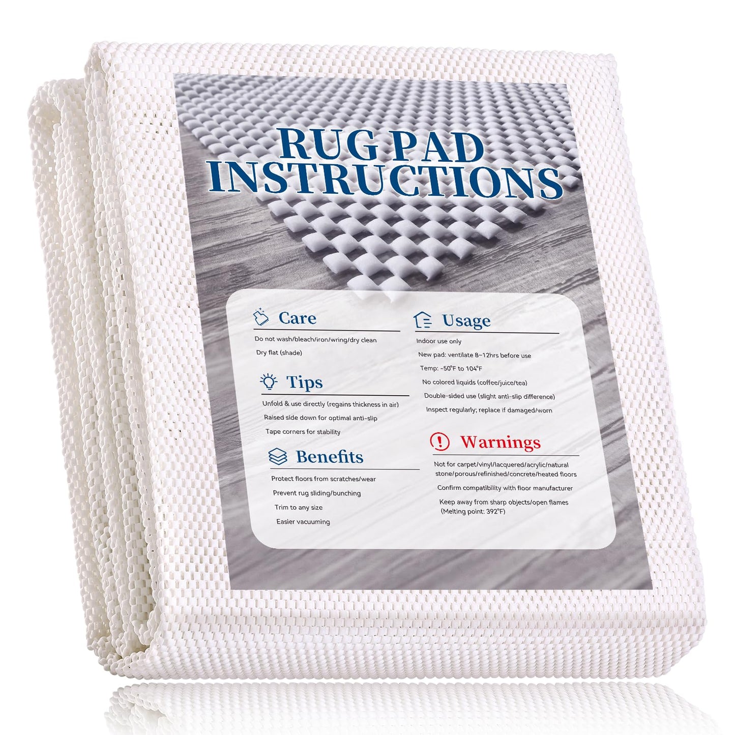 TravLand Non-Slip Rug Pad 6x9 Ft – 6'x9' PVC Anti-Slip Carpet Gripper Mat, 6 by 9 Feet Non Slip Pad for Area Rugs, Under Rug Padding for Hardwood Floors, Carpet Gripper Mat for Floors