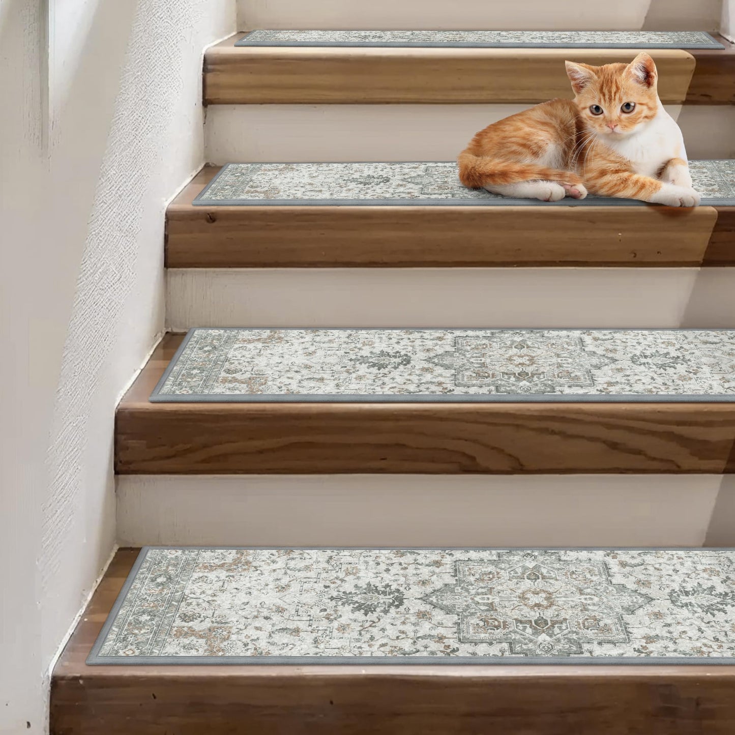 sarben Non Slip Stair Treads for Wooden Steps 15PCS - 8"x30" Indoor Safety Carpet, Edging Mats with TPE Adhesive Backing, Pet and Elderly Friendly Stair Rugs (Taupe)
