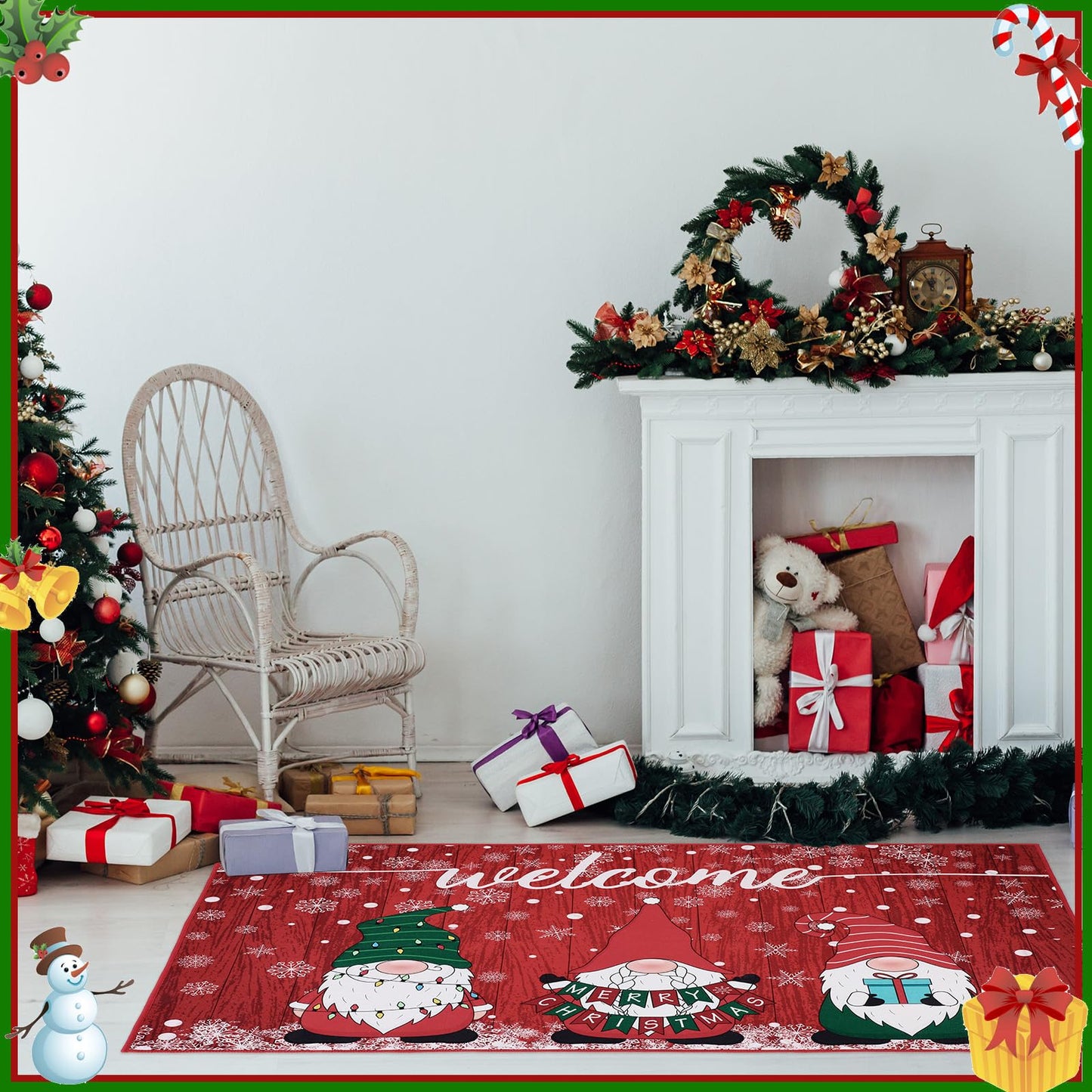 Nuanchu Extra Large Christmas Doormat Merry Christmas Front Door Mat Winter Holiday Large Welcome Mat Washable Carpet Nonslip Rug for Xmas Decor(Gnome,4.3 x 2 ft)