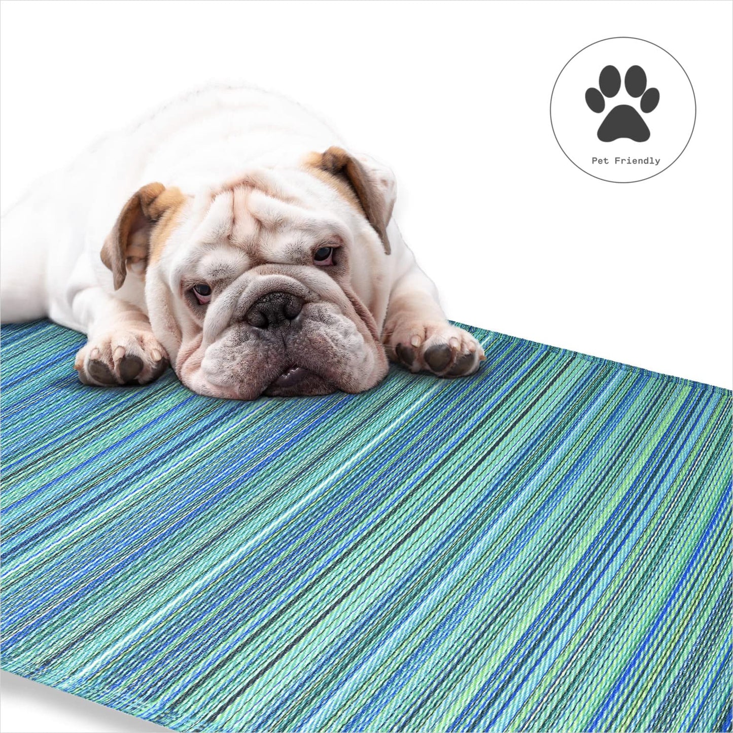 Fab Habitat Outdoor Rug - Waterproof, Fade Resistant, Crease-Free - Premium Recycled Plastic - Striped - Patio, Deck, Porch, Balcony, Laundry Room - Cancun - Turquoise & Moss Green - 4 x 6 ft