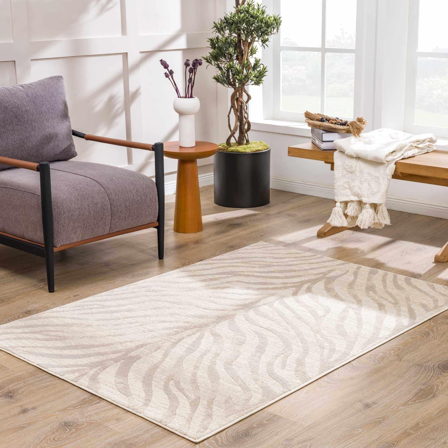 BoutiqueRugs Beige Zebra Contemporary 4x6 Area Rug Light Gray Taupe Animal Print Living Room Bedroom Dining Room Home Office Apartment 3'11" x 5'7" Stain Resistant Non-Shedding Pet Friendly