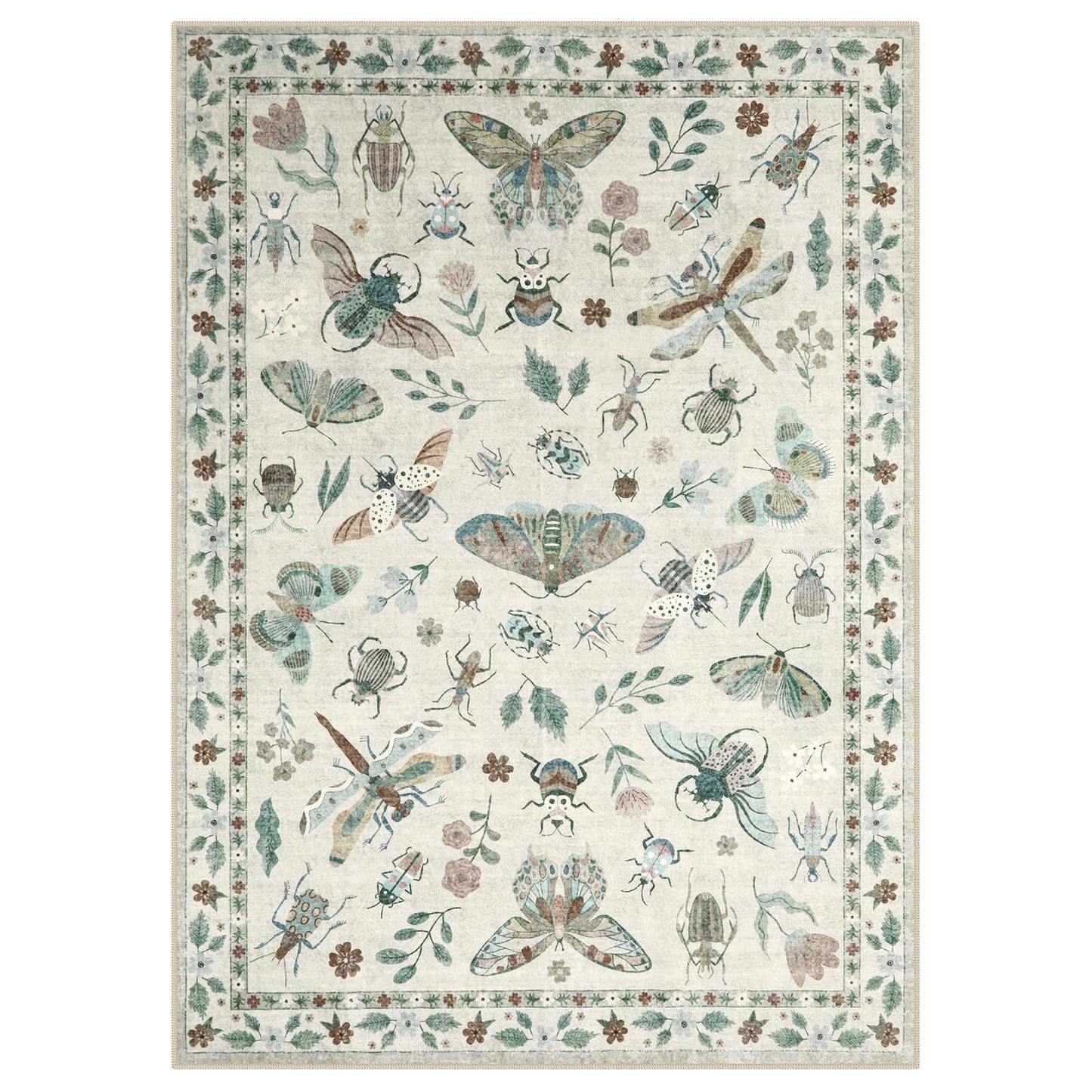 Lahome Insect Print Washable Area Rugs 5x7, Soft Rugs for Living Room Ultra-Thin Non-Shedding Modern Bedroom Rug, Throw Rug Large Carpet for Dining Room Nursery Vionnet(5'x7',Beige)