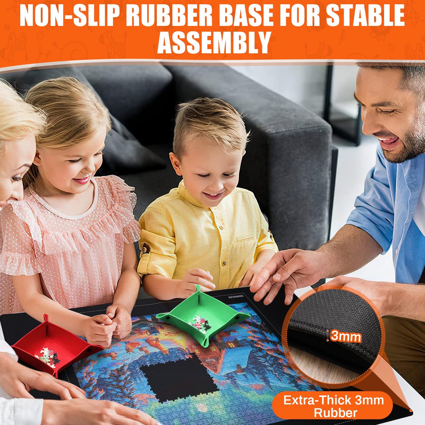 Bofoho Jigsaw Puzzle Mat Roll Up 46" x 26" for 1000 1500 Pieces, Portable Saver Pad with Non-Slip Rubber Bottom & Smooth Top, 6 Sorting Trays, Storage Bag, 50 Puzzle Saver Sheets & Scraper Tool