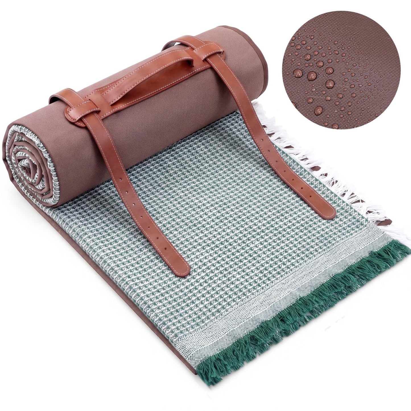 SmoothNovelty 2 in 1 Waterproof Picnic Blankets Outdoor Extra Large Blanket Foldable Double Layer Sandproof Beach Mat with Carry Strap for Camping Yard Lawn Park Beach Grass(Green)