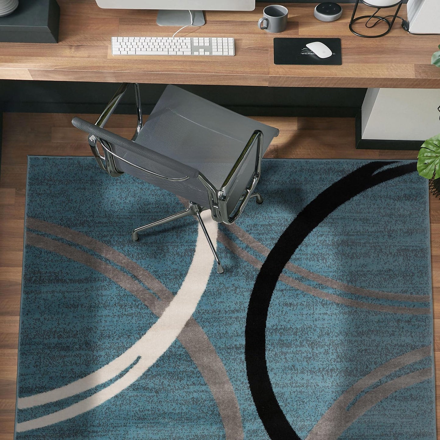 Rugshop Modern Wavy Circles Design Area Rug, Fade-Resistant Carpet for Entryway, Bathroom, or Kitchen, Blue, 3'3" x 5'