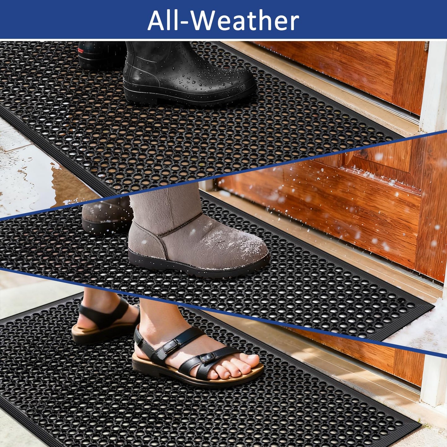 Rubber Floor Door Mats Outdoor Entrance Commercial Restaurant Kitchen Anti Fatigue Rubber Drainage Mat New Non Slip Bar Floor Mat for Garage Use Black 36inch x 60inch from SallyMall